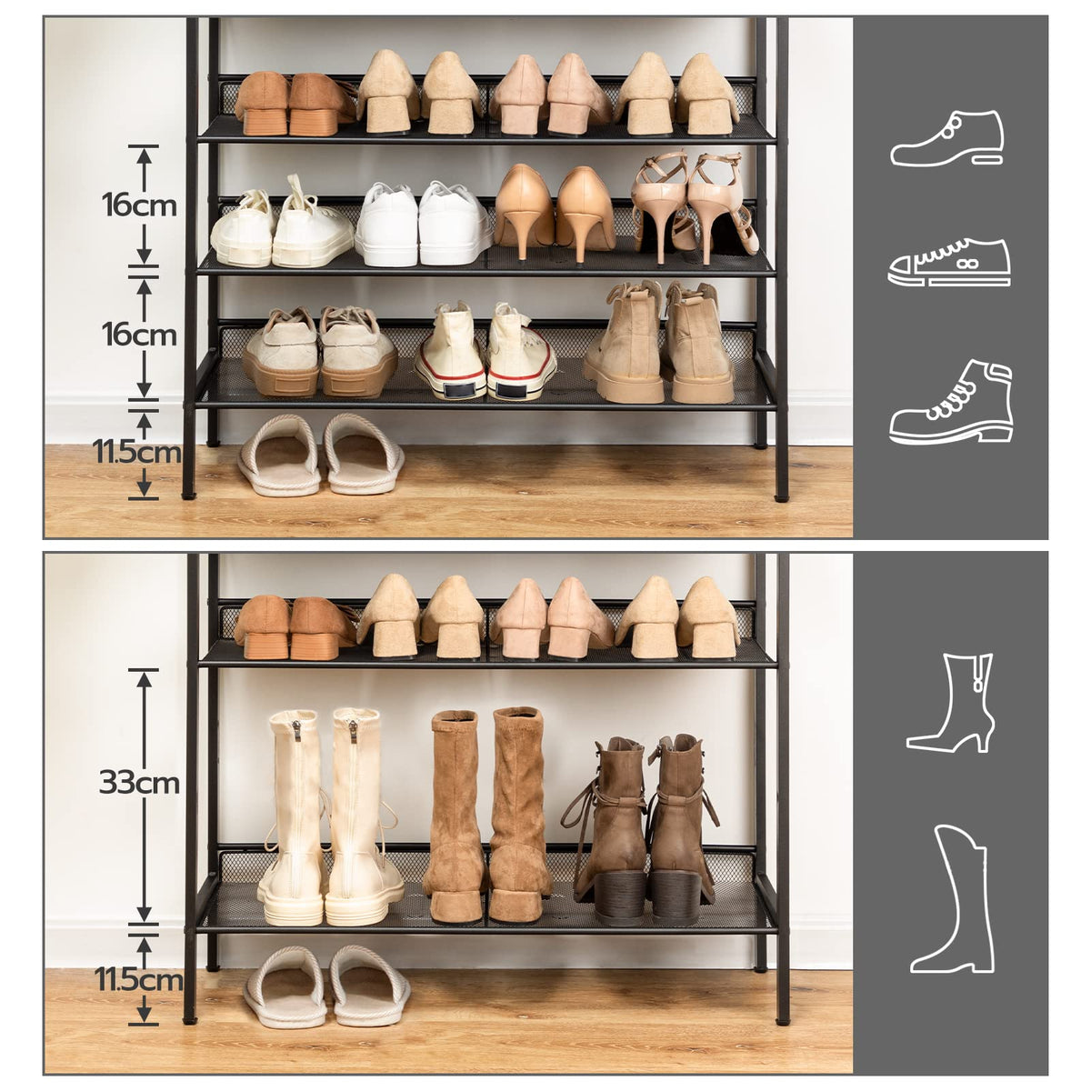 HOOBRO Shoe Rack, Large Capacity Shoe Storage, Tall Shoe Shelf for 21-28 Pairs of Shoes, Shoe Organizers, Adjustable Shelves, Rustic Brown EBF18XJ01