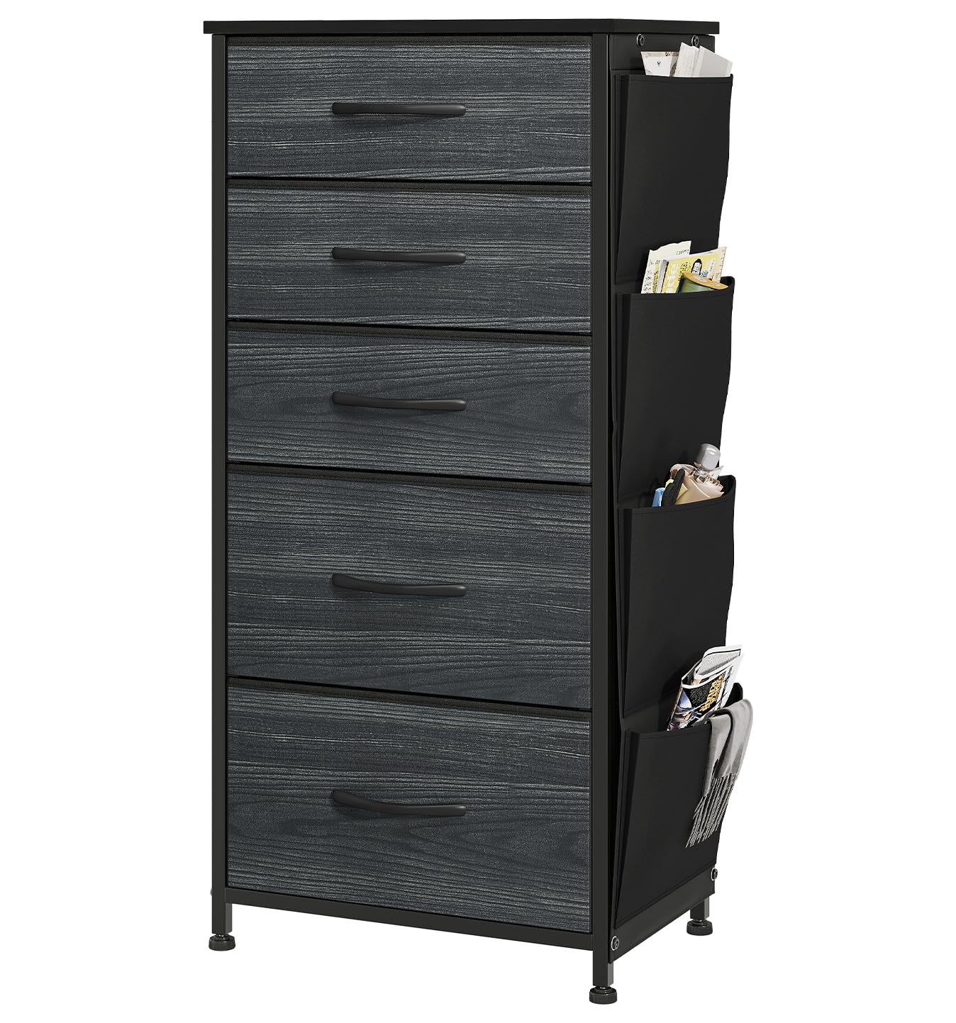 YITAHOME Chest of Drawer with 5 Drawers for Bedroom Fabric Dresser Storage Drawers With Handles Metal Frame for Living Room, Hallway,Black wood grain