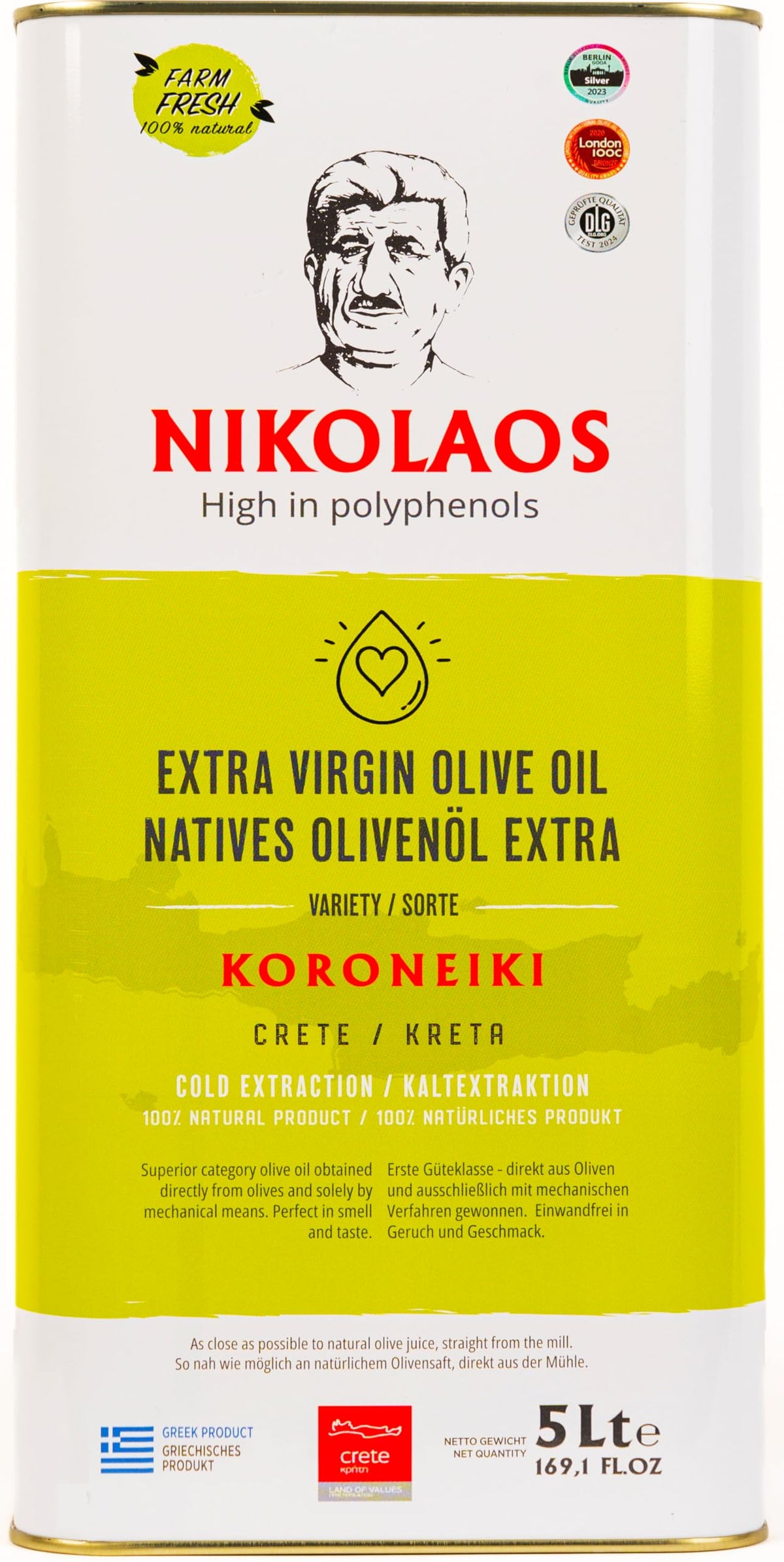 Olive Oil 5L from Crete, Greece "NIKOLAOS" ? Premium Quality, Extra Virgin, Cold-Pressed, Rich in Polyphenols, Low Acidity. New Harvest: Dec. 2024 ?