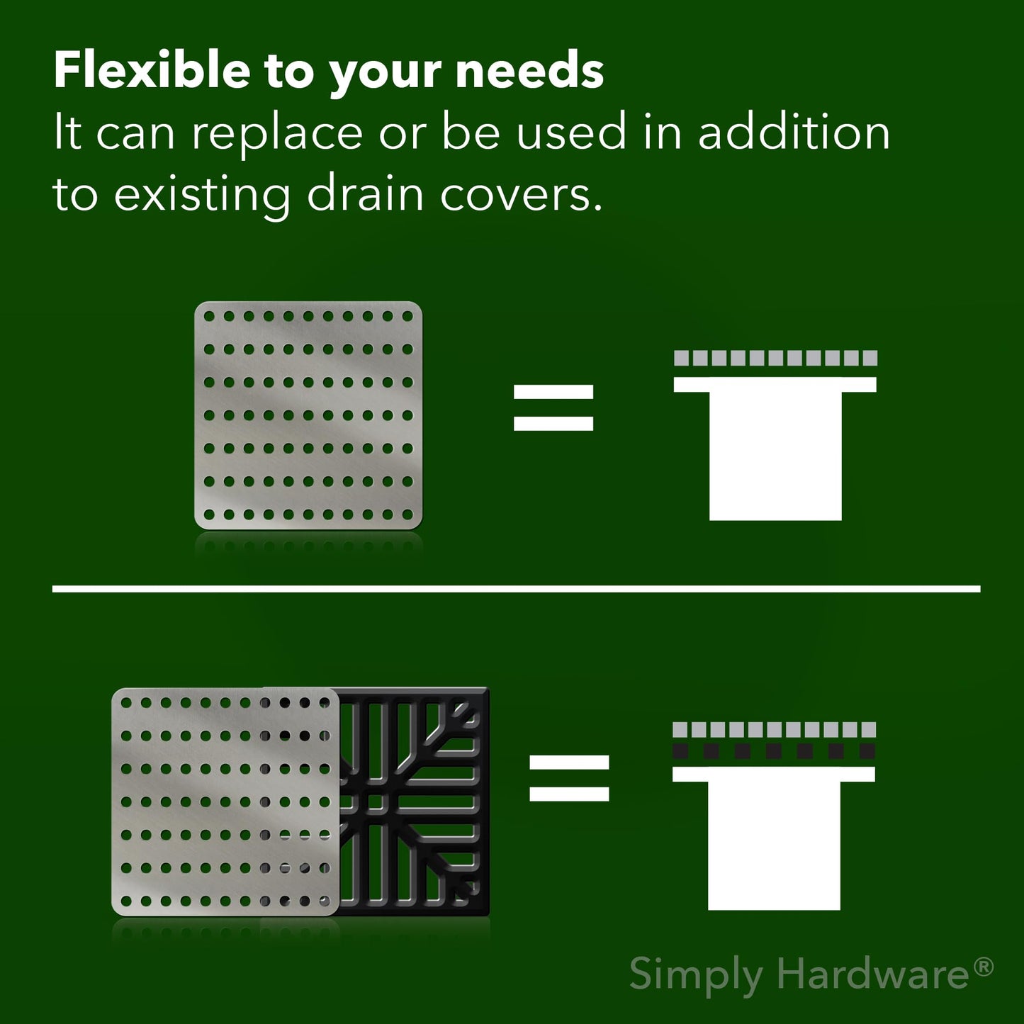 Simply Hardware® Square Drain Guard/Swirl Cover - 4 Inch up to 9 Inch Stainless Steel - Keep Drains Clear from Leaves & Debris - 6" x 6"
