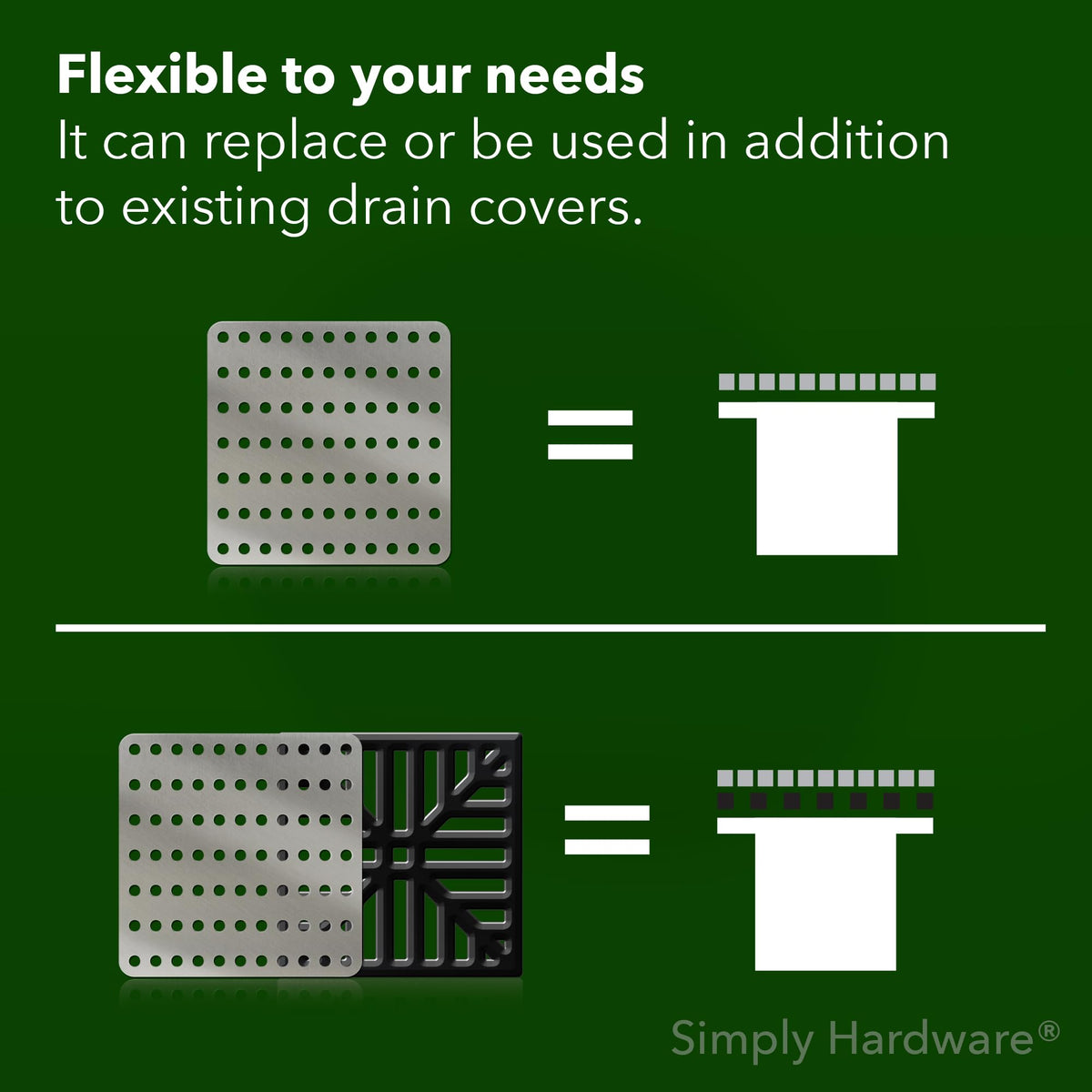 Simply Hardware® Square Drain Guard/Swirl Cover - 4 Inch up to 9 Inch Stainless Steel - Keep Drains Clear from Leaves & Debris - 7.5" x 7.5"