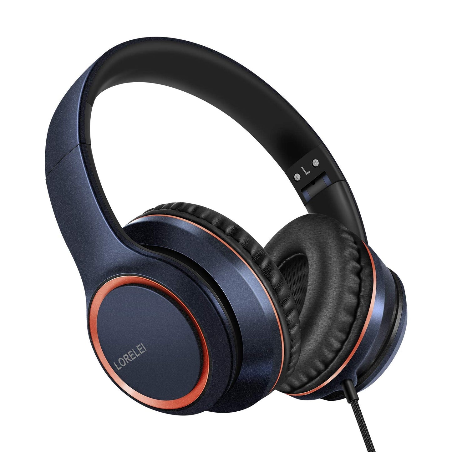 LORELEI X8 Wired Over-Ear Headphones with Microphone 1.45M Tangle-Free Nylon Line and 3.5mm Plug, Lightweight Foldable and Portable Headphones for