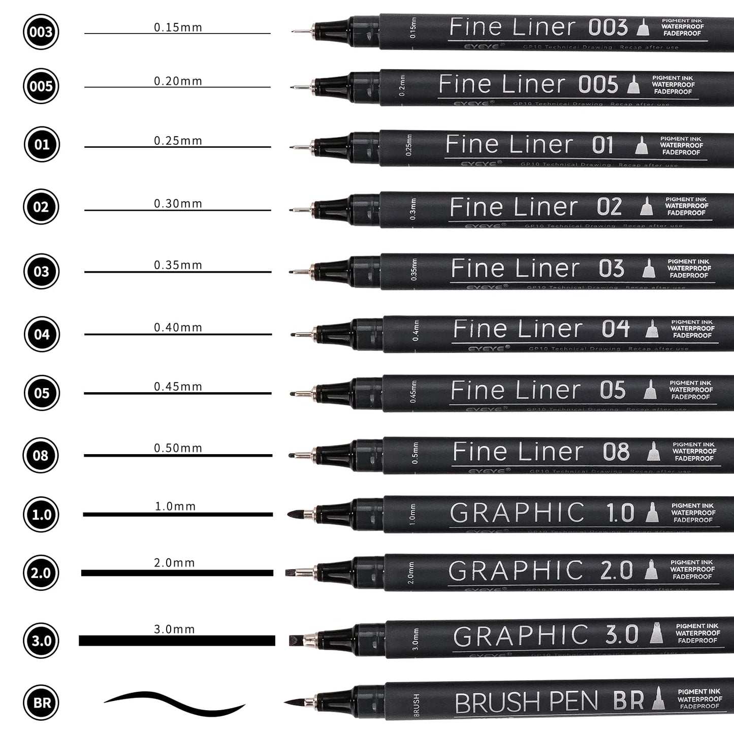 EYEYE Micro Fineliner Pens, Black Drawing Art Pens,12 Archival Pen Waterproof Ink Set Artist Supplies Archival Inking Markers Sketch Outline Pen,