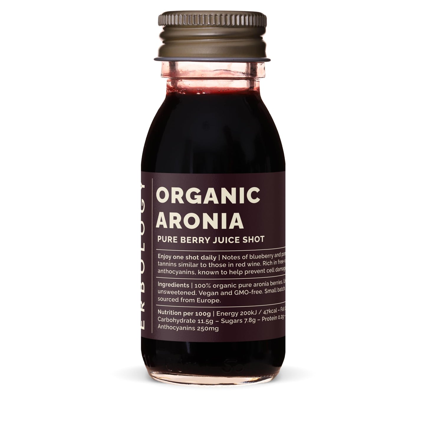 Erbology Organic Aronia Berry Juice 12 Daily Shots (60ml) - Glowing Skin - Rich in Anthocyanins - Straight from Farm in Europe - Undiluted - No Added