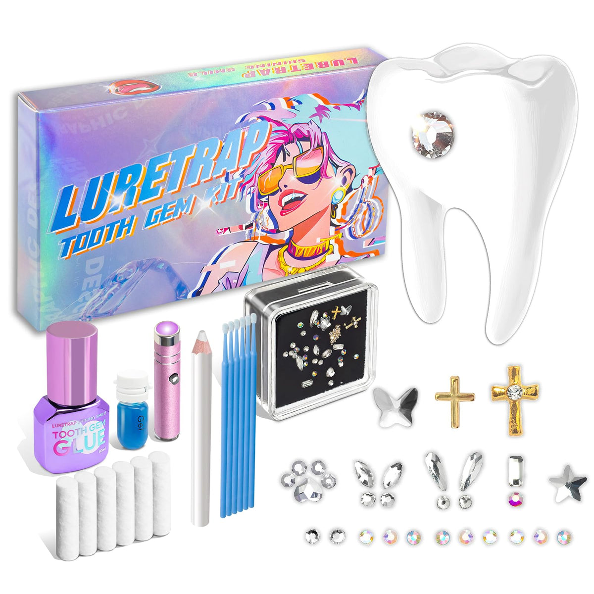 Luretrap DIY Tooth gem kit with GIue,30 Pieces Crystals,Crystal GIue Jewelry Starter kit