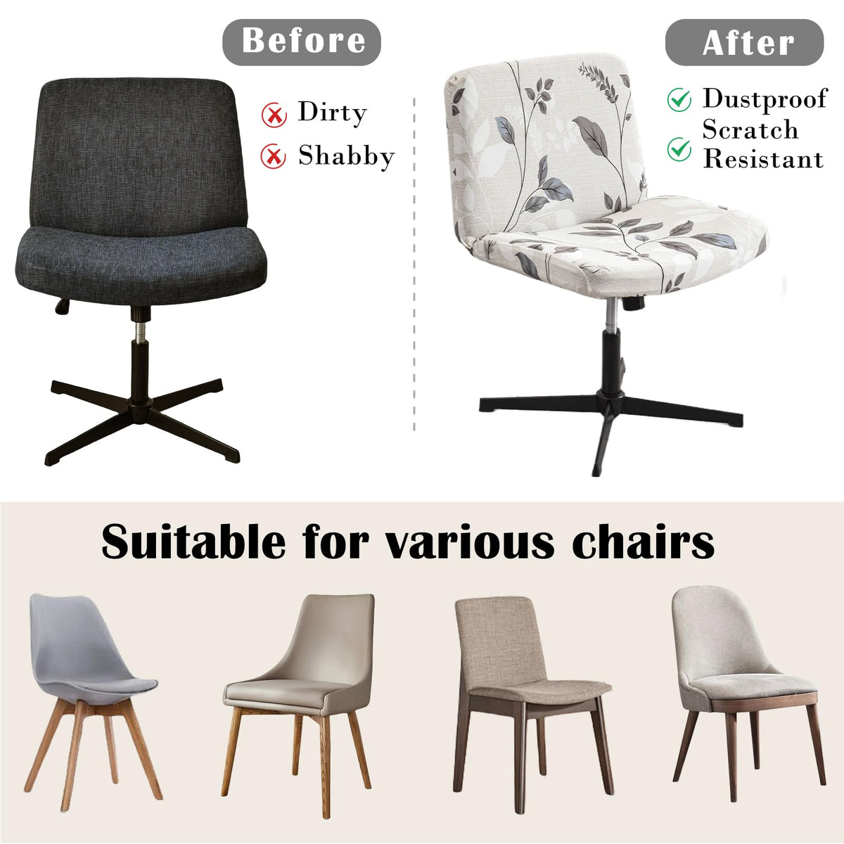 Swivel Chair Slipcover without Armrest Criss Cross Office Chair Cover