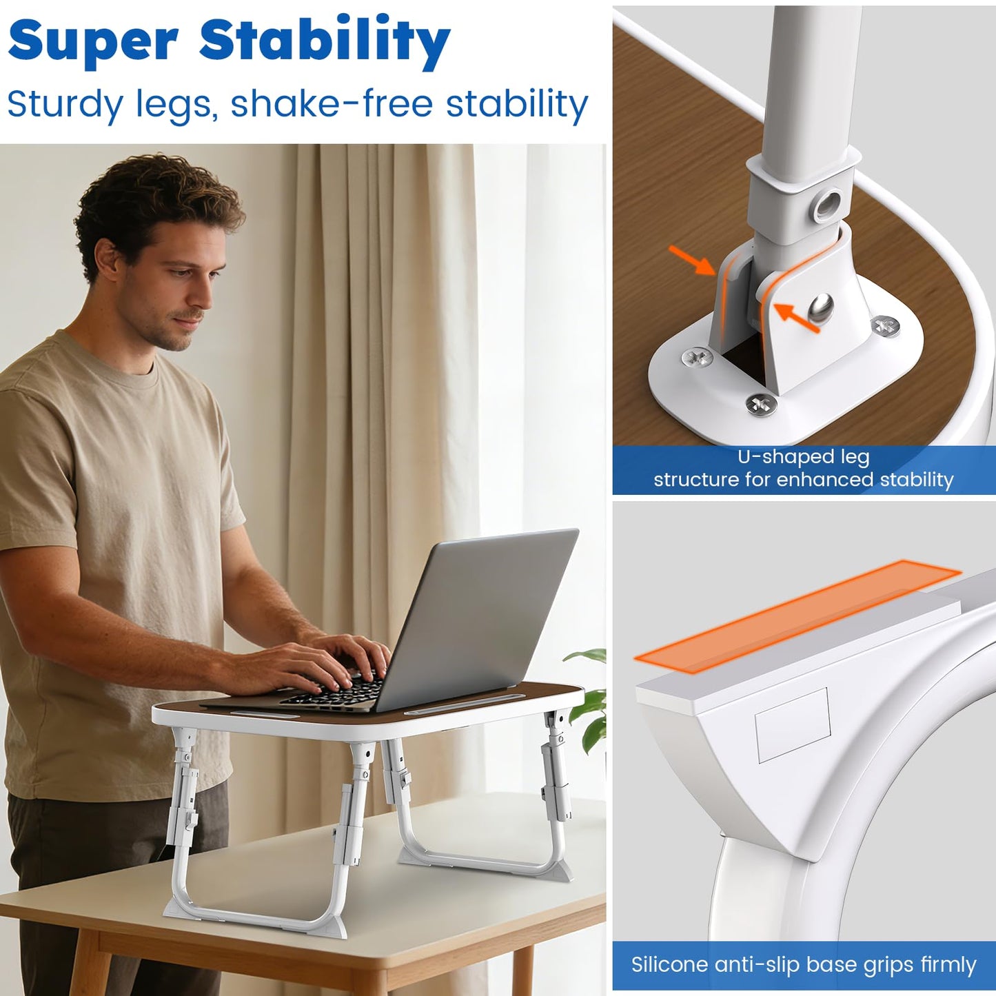 Laptop Desk, Laptop Bed Table with Cup Slot, Reading Holder Notebook Stand Breakfast Tray Book Holder for Sofa, Terrace, Balcony