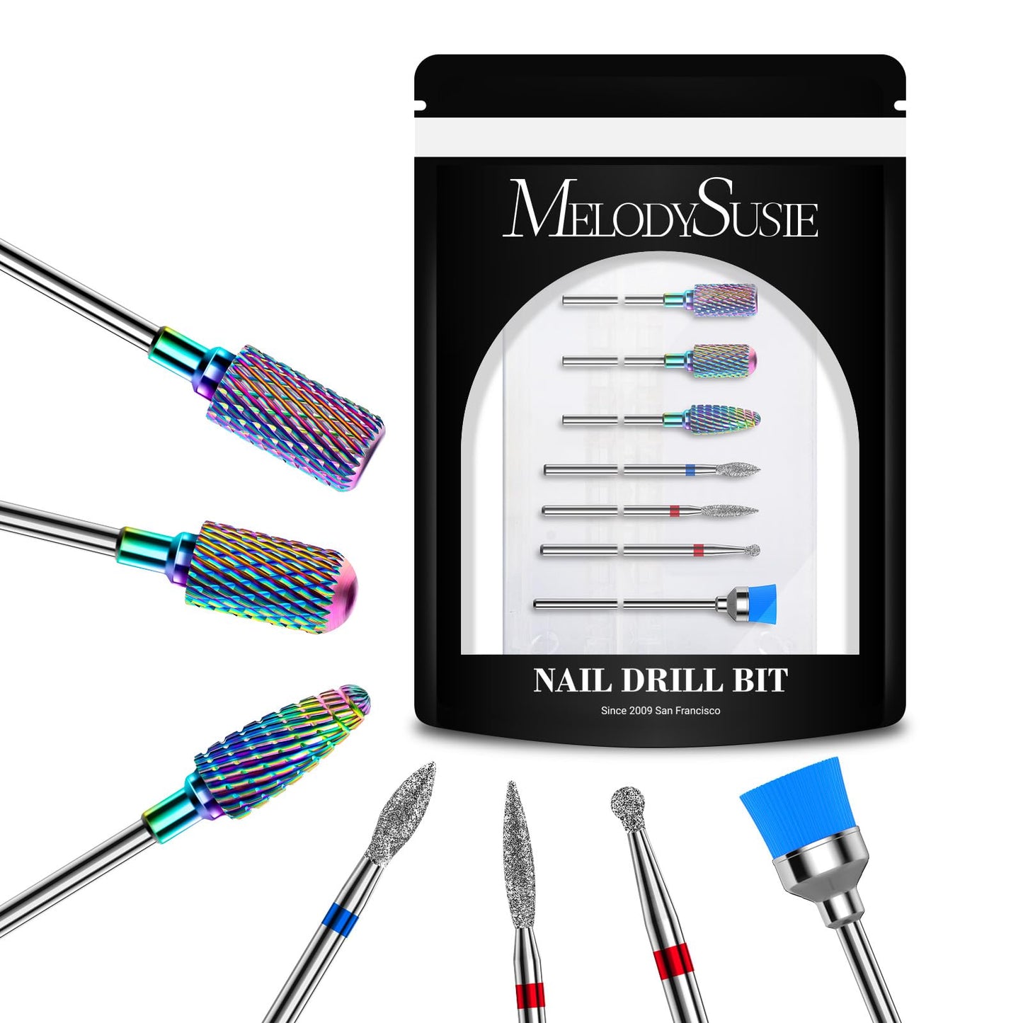 MELODYSUSIE Nail Drill Bits Set Carbide Less Dust Professional 3/32 Inches Nail Bits Filing Acrylic Nails Gel Nails Down Removing Cuticle Tools for