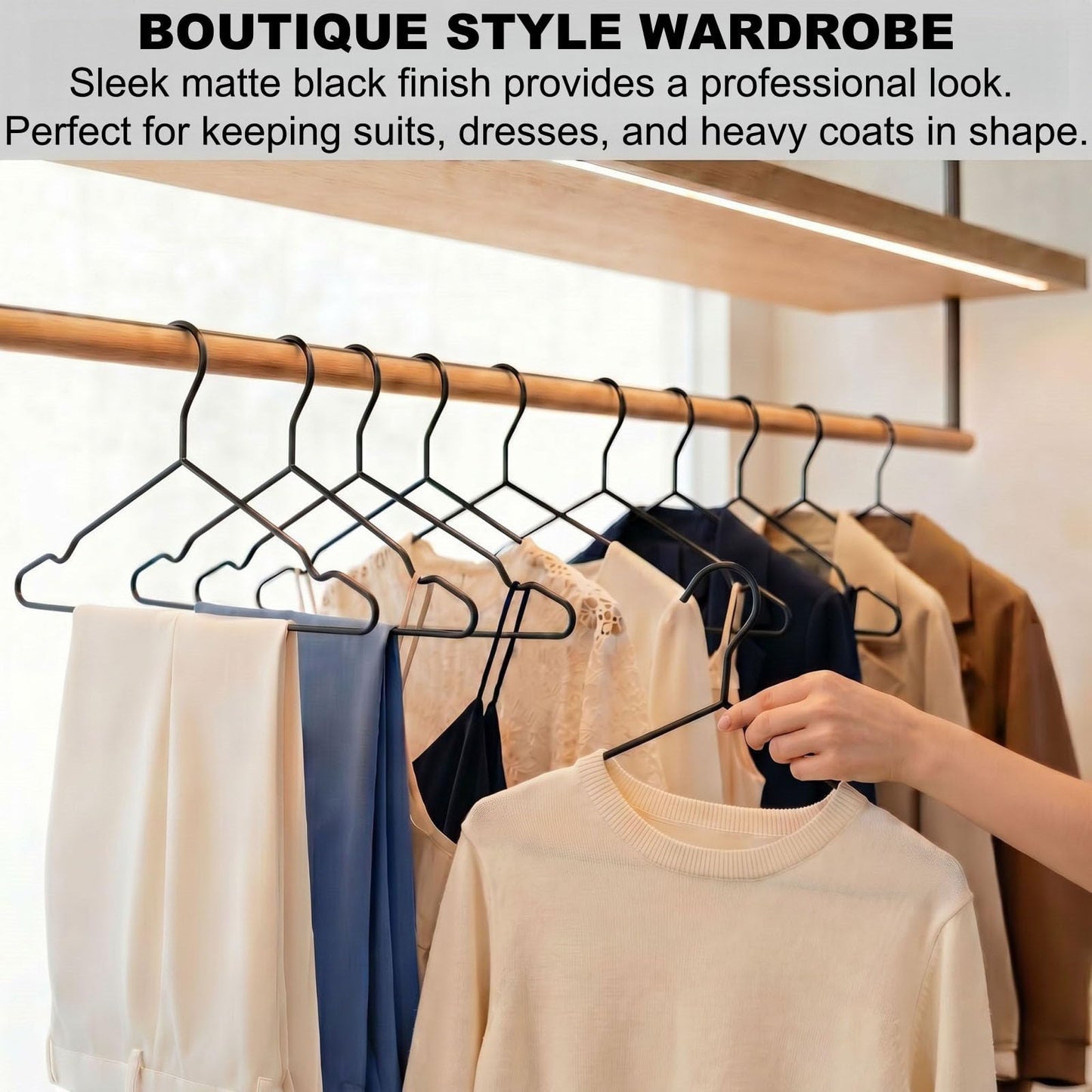 SYNHOZZ 16.5" Heavy Duty Matte Black Metal Hangers 20 Pack, Wire Black Clothes Hangers for Coat Suit, Shirts, Dress, Pants,Camisole Wedding Dress
