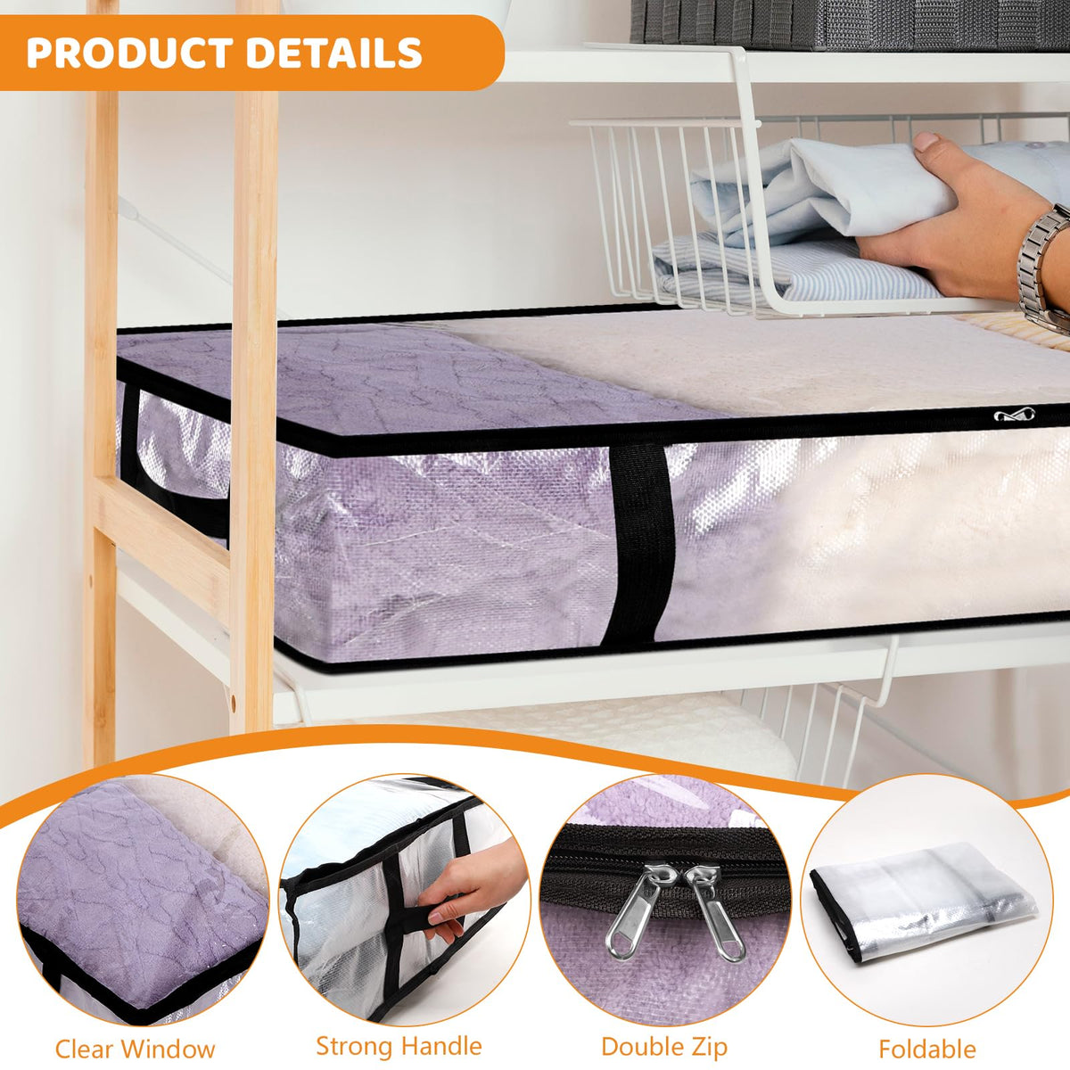 6 Pack 90L Under Bed Storage Bags Foldable UnderBed Storage Box, Clear PP