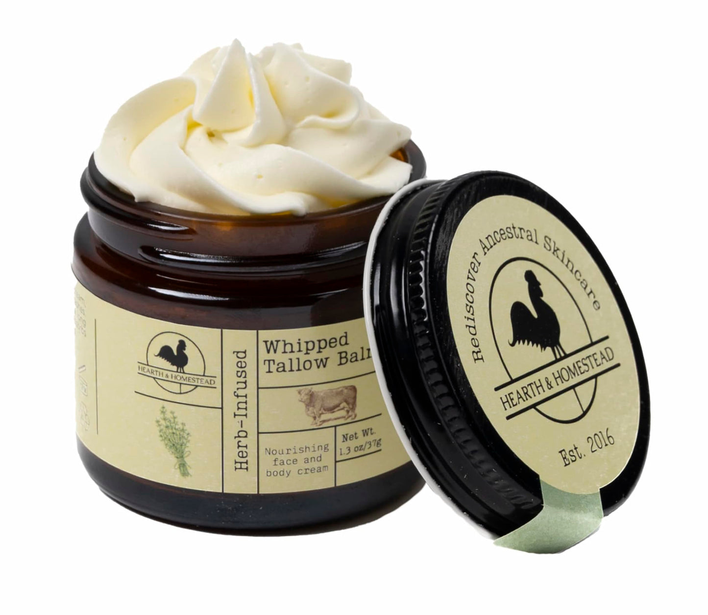 Hearth and Homestead: Handmade Whipped Beef Tallow for Skin Care (Unscented/Herb-Infused) - Organic Body Butter with Infused Olive Oil, for Eczema,