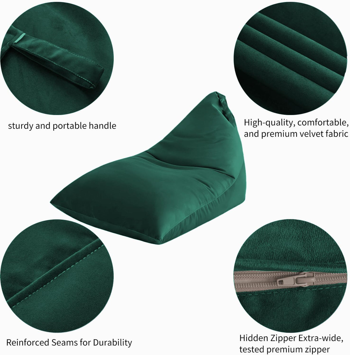 Nobildonna 4ft Bean Bag Chair Cover (No Filler) for Adults, 400L Extra Large Premium Velvet Beanbag Chair Cover