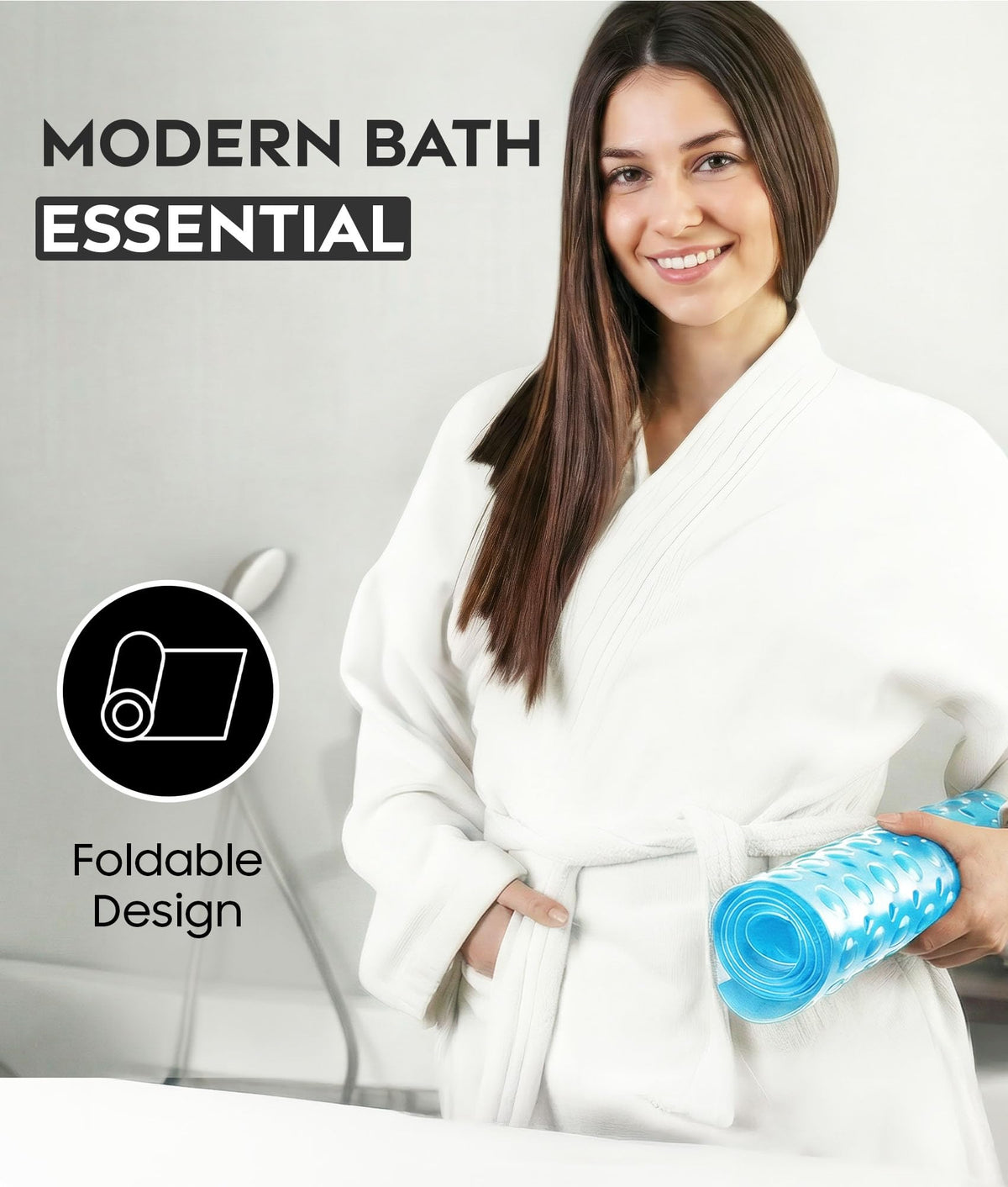 ADOV Bath Mat Non Slip, 100 x 40 cm Extra Long Shower Mat Anti Mould, Bathroom Bathtub Mats for Tub, 200 Strong Suction Cups and Drain Holes