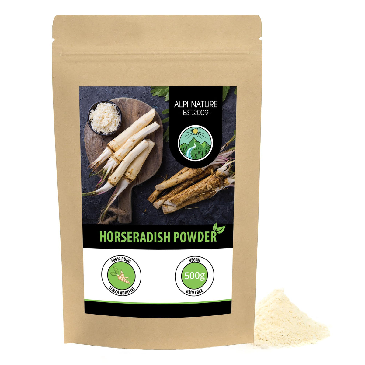 Alpi Nature Horseradish Ground 500g 1.1 lb, Ground Horse Radish Root Powder, Dried Horse Radish Roots