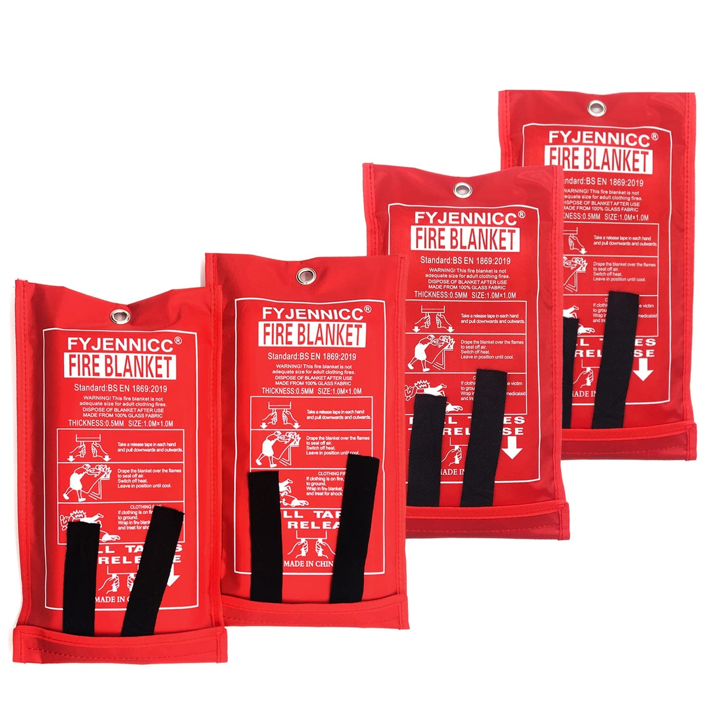 FYJENNICC Fiberglass Fire Blanket with Flame-retardant cotton tapes,39.3?39.3 Inches, 4Pack