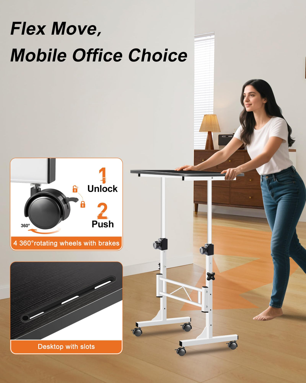 RayLove Small Standing Desk Adjustable Height, Mobile Stand Up Desk with Wheels, 32 Inch Portable Laptop Desks, Standing Table for Home Office Desks