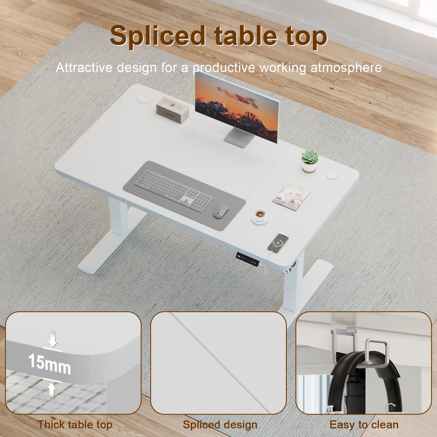 JUMMICO Electric Desk Height Adjustable with USB Charging Port, Height Adjustable Desk, Ergonomic Sit Stand Desks 120 x 60 cm, White
