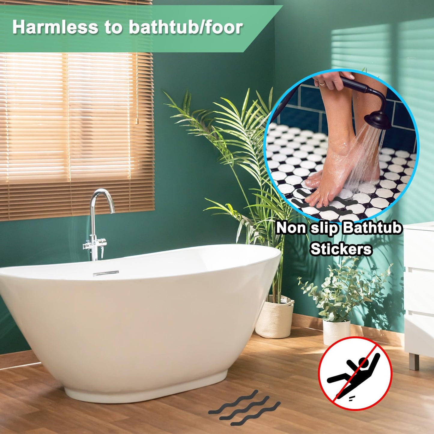 M METERXITY 36 PCS Anti Slip Shower Stickers Black S Bathtub Non-Slip Stickers Safety Bathtub Strips Adhesive Decals with Scraper for