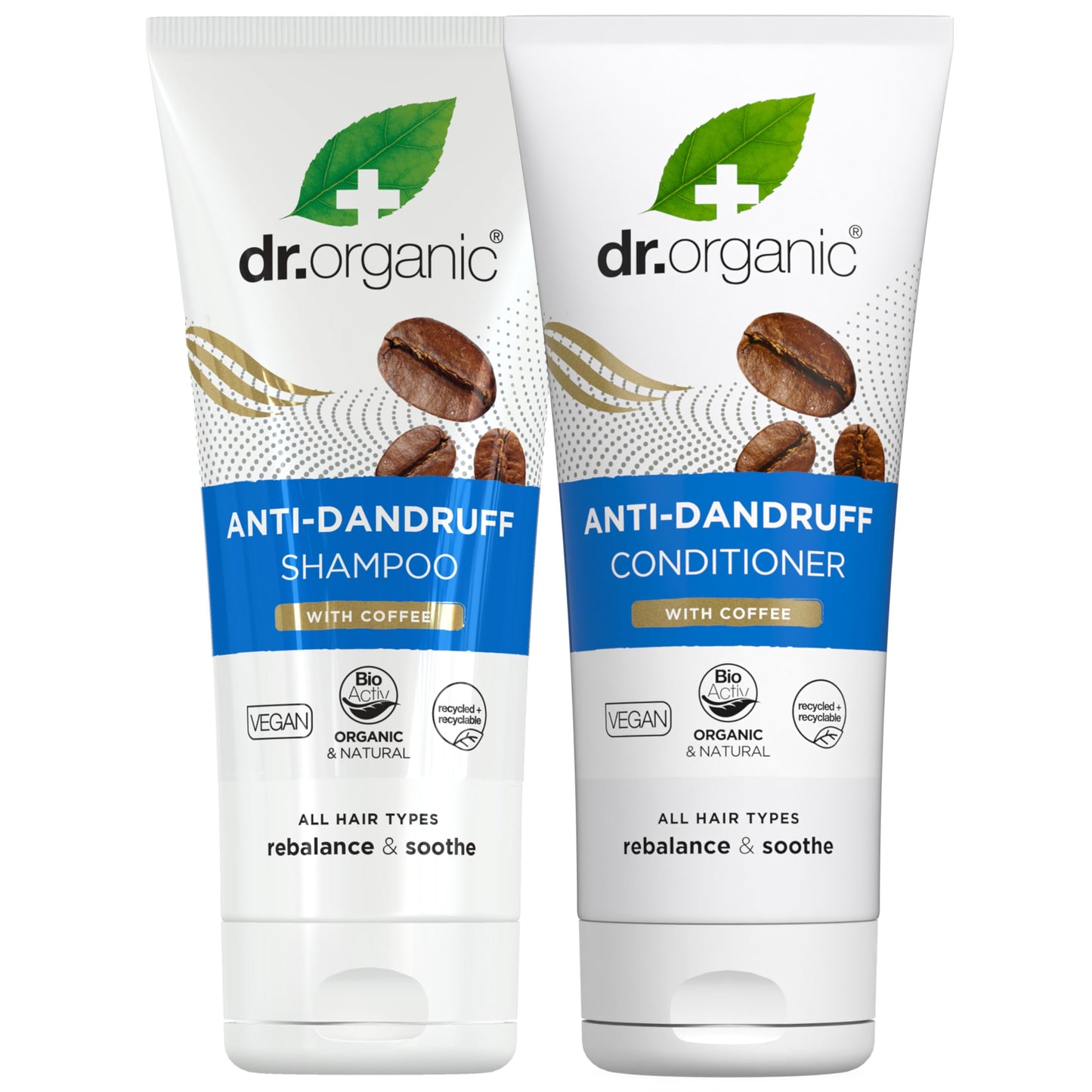 Dr Organic Coffee Anti Dandruff Shampoo and Condtioner Pack of 2x 265ml, Paraben & Sulphate Free for Women & Men, Natural, Vegan, Organic