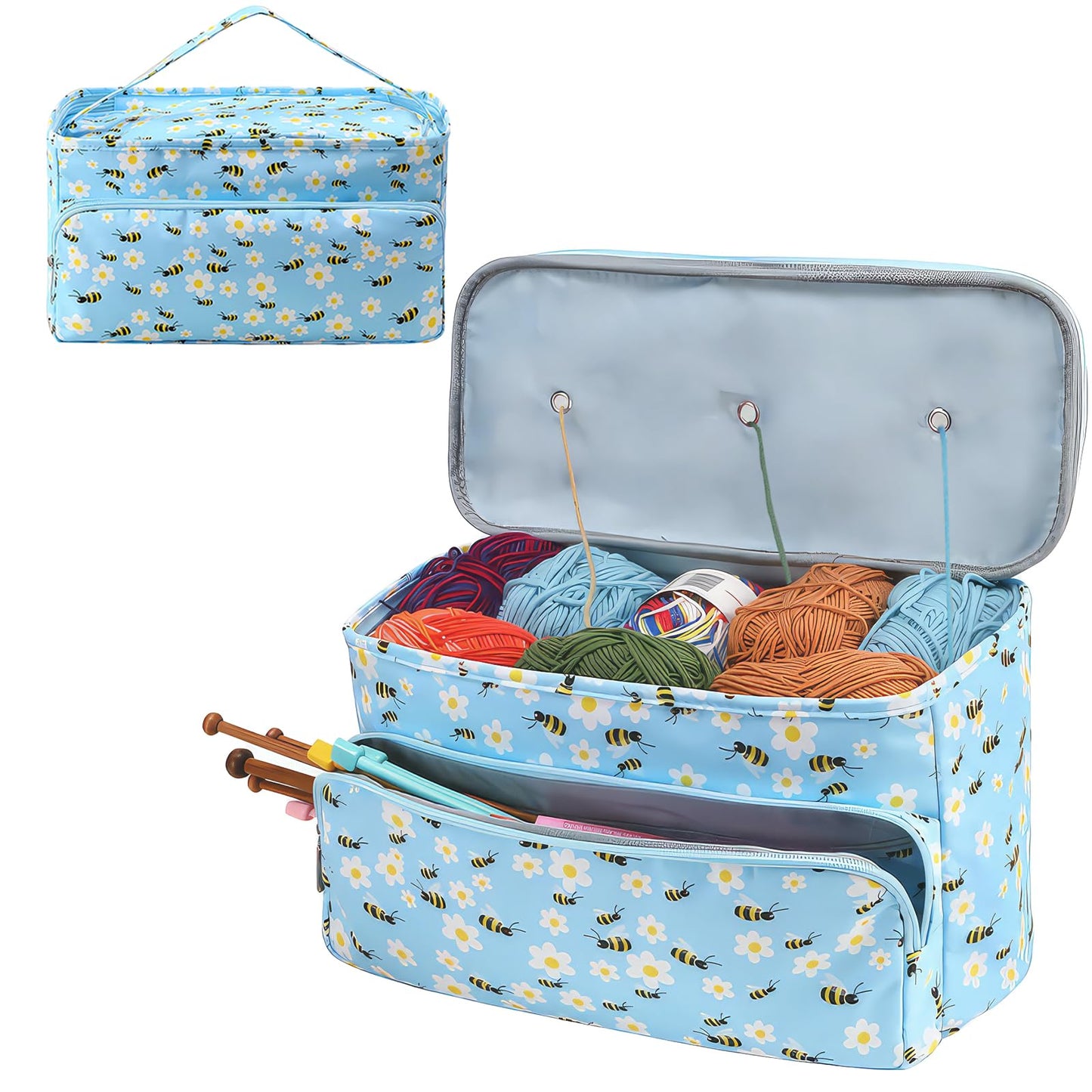 Aeelike Knitting Bags and Knitting Organizers, Knitting Crochet Storage Bag, Yarn Bag, Large Knitting Bag for Wool and Needles Storage, Portable Yarn