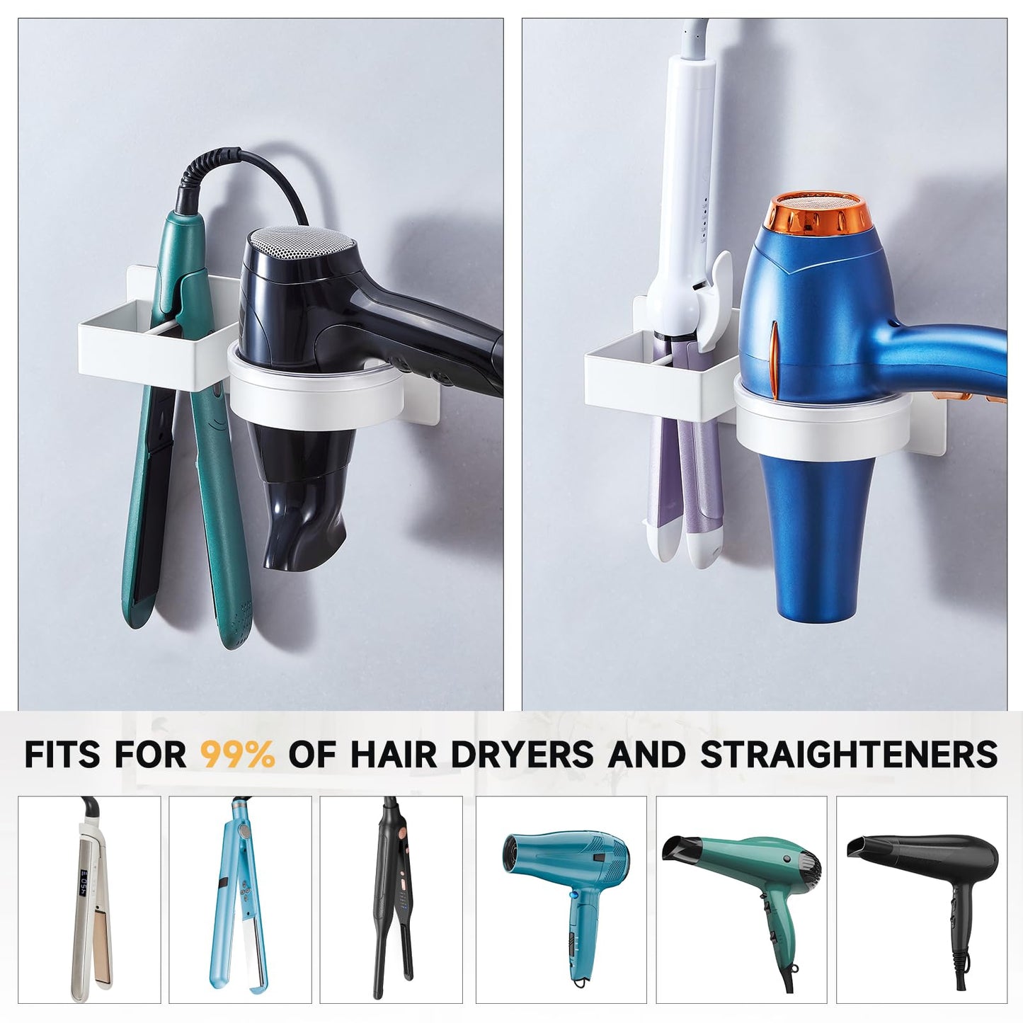 YYBO Hairdryer and Straightener Holder, Hair Dryer Holders Hair Straighteners Holder Wall Mount, Hairdryer Holders Station