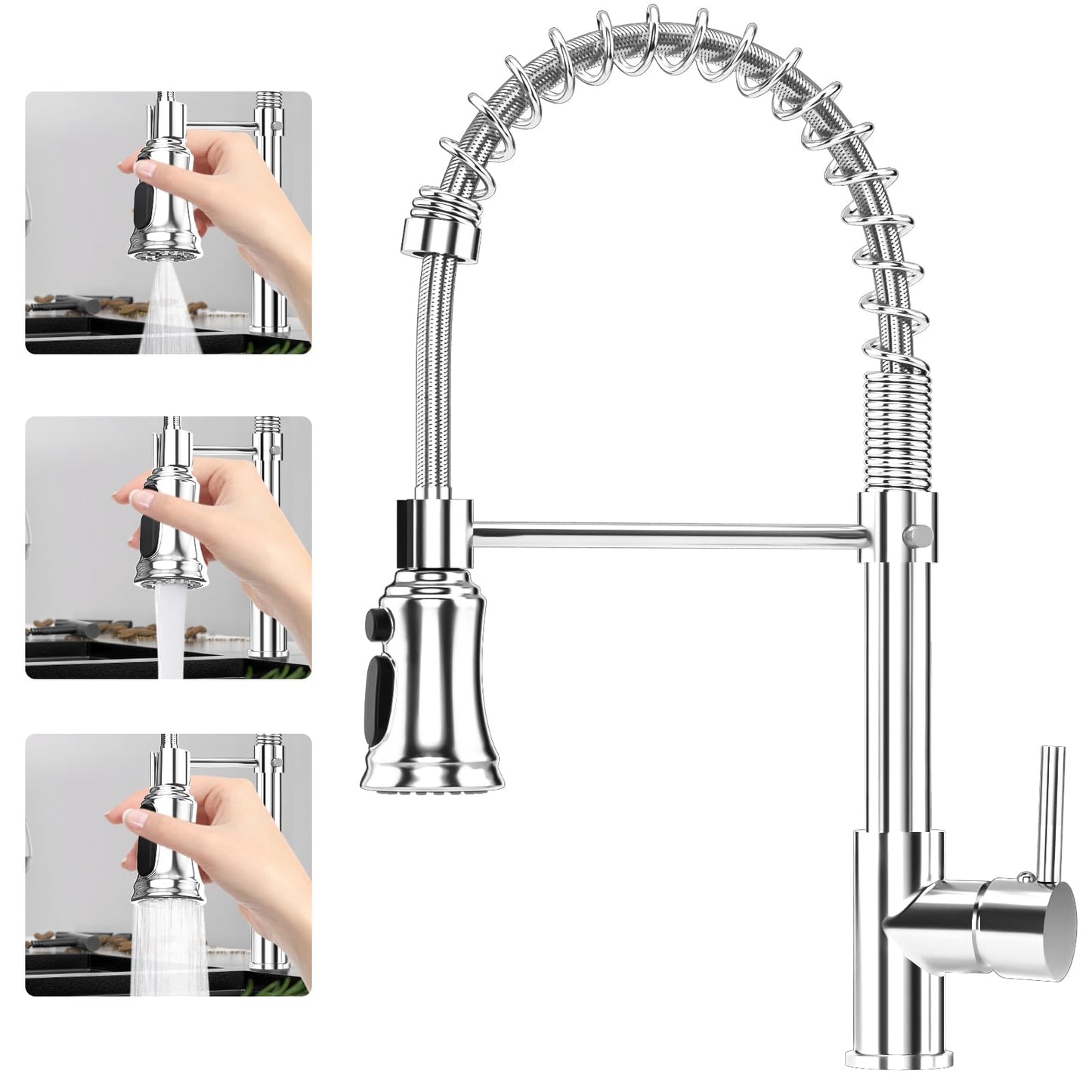 Hanviter Pull Out Kitchen Mixer Tap - 360? Swivel 3 Spray Modes Commercial Sink With Single Handle, Cold and Hot Water Control, Standard Fittings