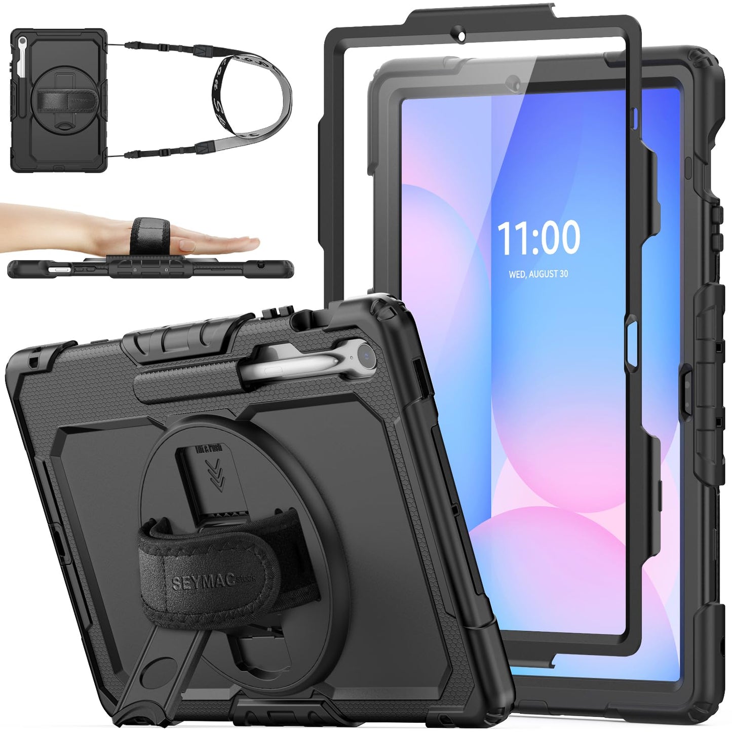 SEYMAC stock Case for Samsung Galaxy Tab S10 FE+ Plus 13.1 inch 2025, Heavy Duty Shockproof Case with Screen Protector, 360? Rotating Stand/Hand Strap