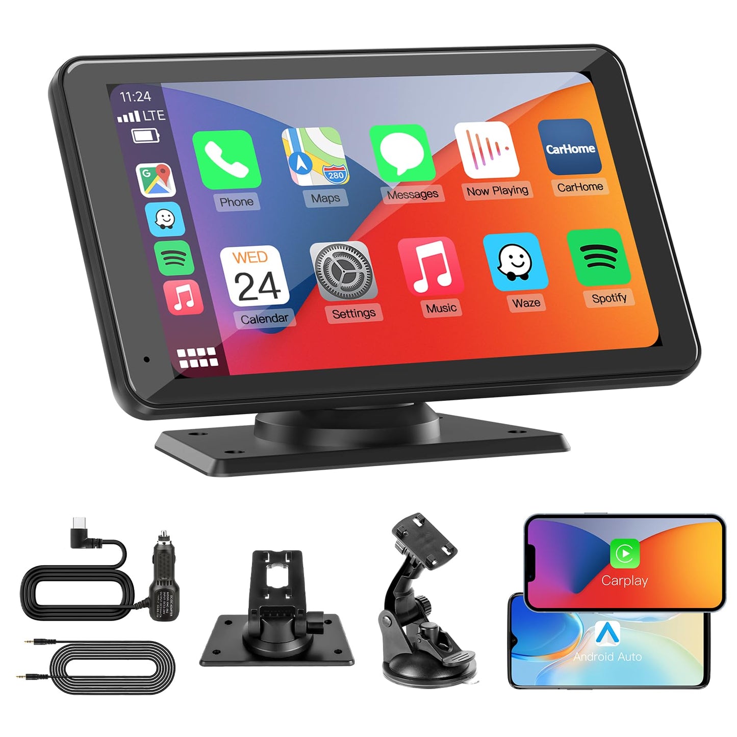 KAXRUO Portable Wireless CarPlay Android Auto Screen - Car Stereo 7" HD Touchscreen Radio CarPlay Screen for Car Fits Apple&Android, Car Audio