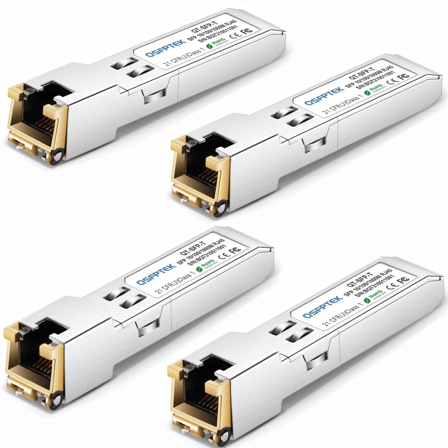 QSFPTEK 4Pack Gigabit 1G SFP-T RJ45 Copper Module, 10/100/1000BASE-T SFP to RJ45 Module 1G SFP-T Mini-Gbic Transceiver for Cisco