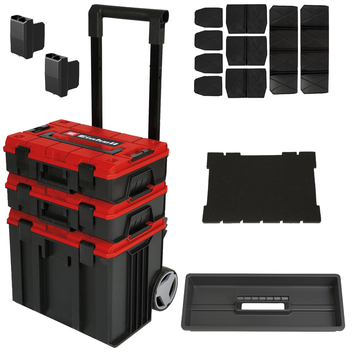 Einhell E-Case Tower Tool Storage System - 3 Stackable Cases With Wheels And Telescopic Handle - Power Tool Box, Lockable, Protective Storage And