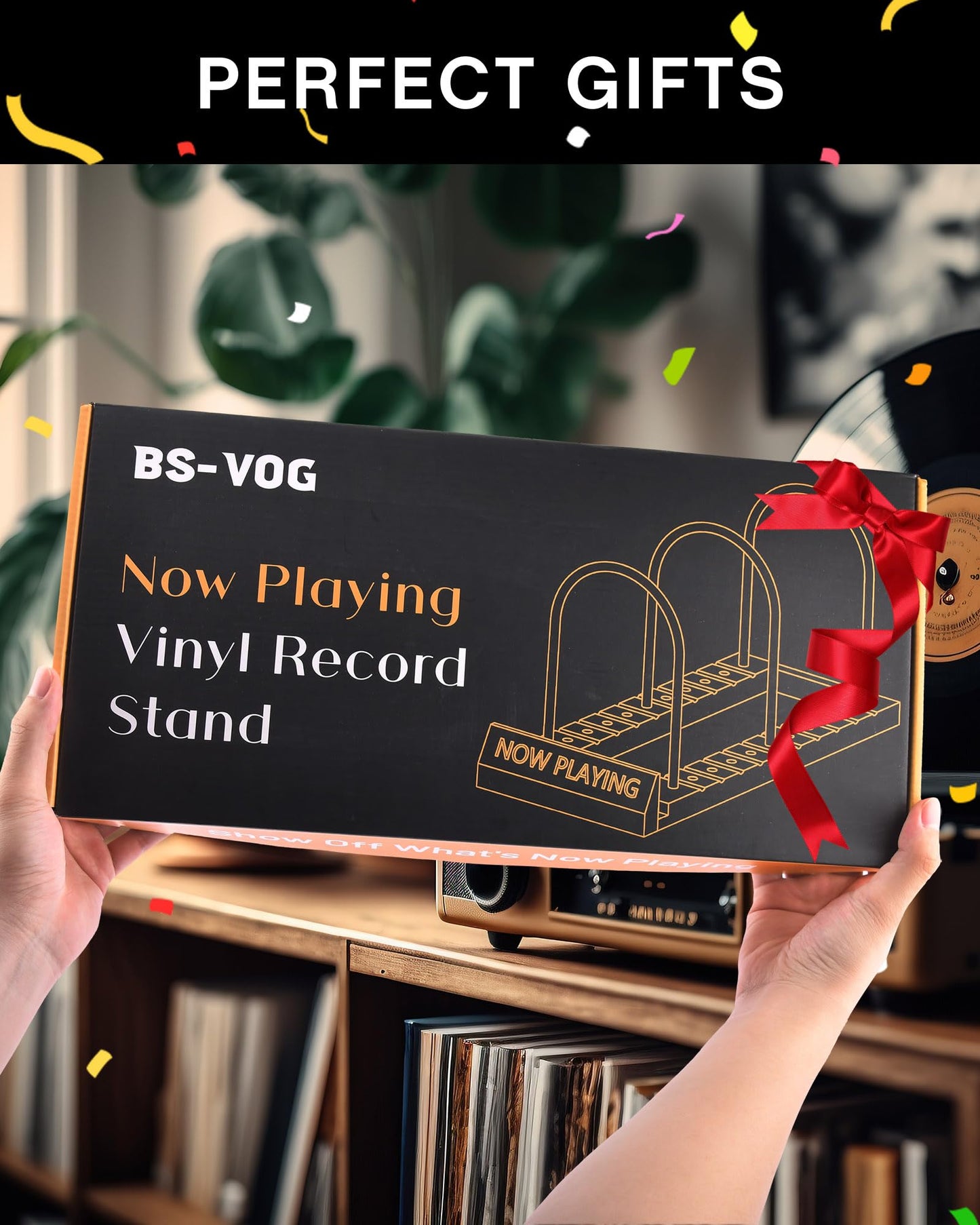 BS-VOG Now Playing Vinyl Record Holder Storage Fits 150 LPs, Gift Package