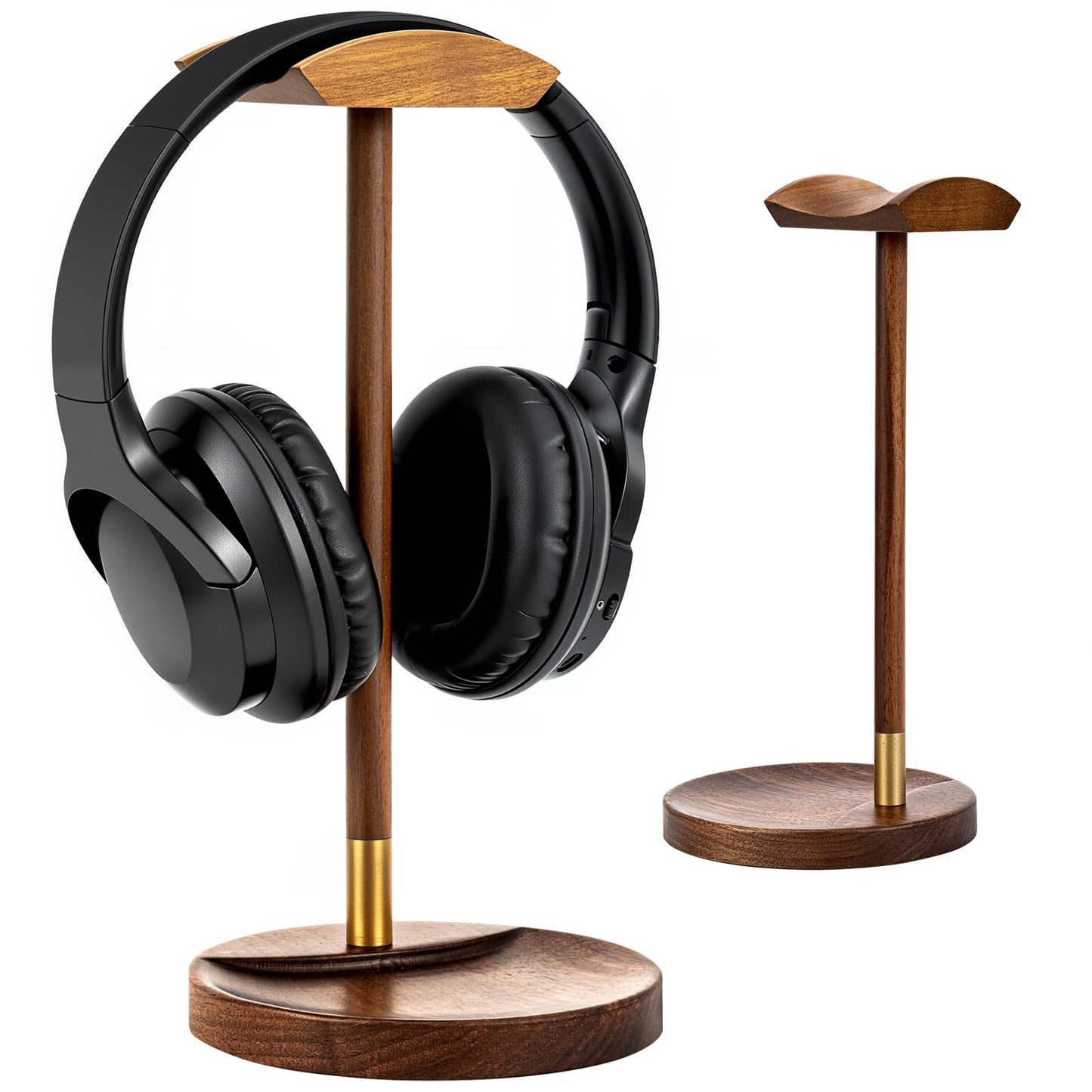 Plehood Headphone Stand for Desk, Solid Wood Gaming Headset Stand, Universal Wooden Headphone Stand Hanger, Wooden Headphone Holder with Storage Base