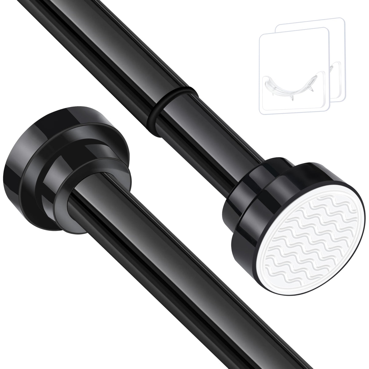 Stainless Steel Extendable Shower Curtain Rod Tension Pole (72cm-132cm) Black, including 2 Holders,Net Voile Curtains Rail,Adjustable Telescopic Rods