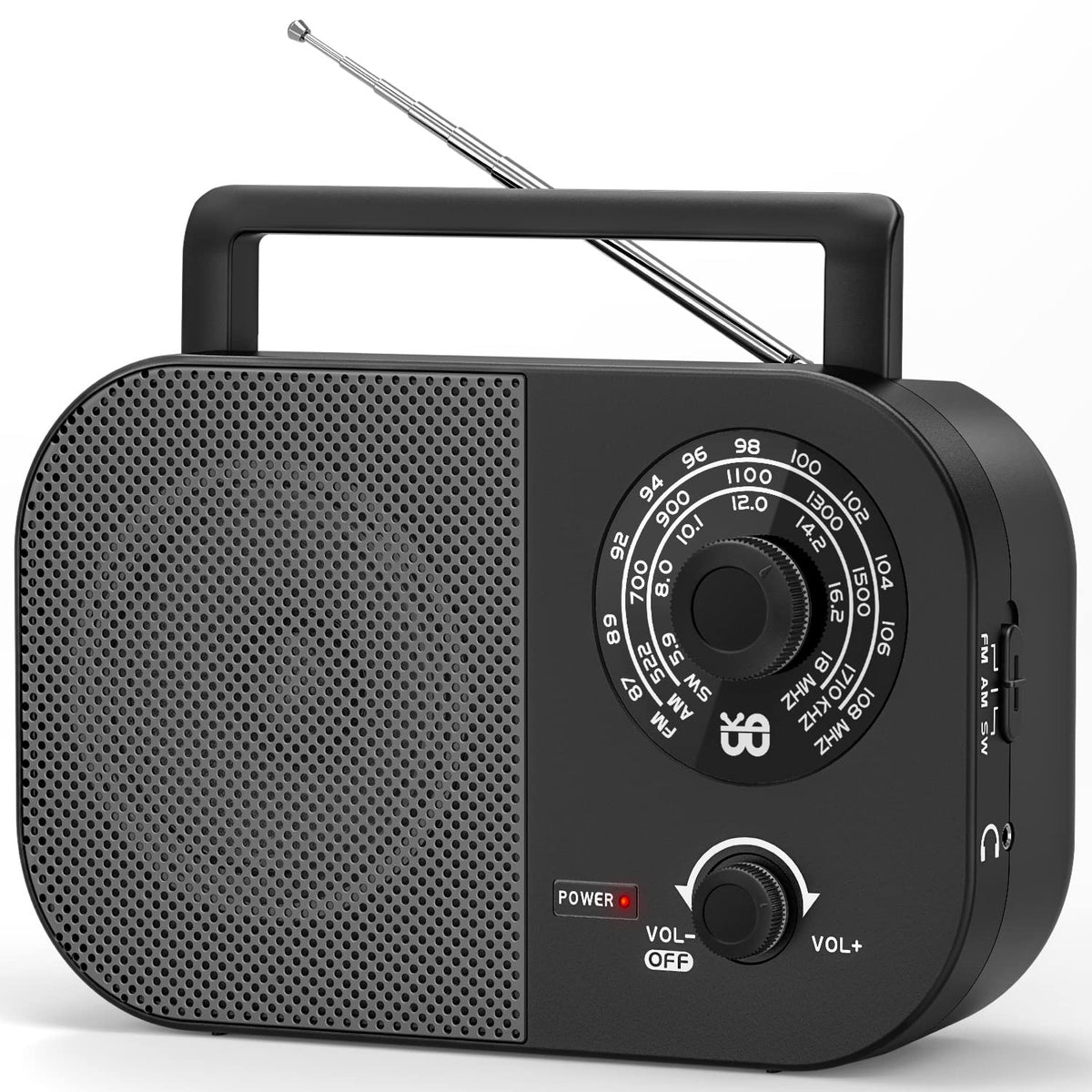 Portable Radio AM, FM, SW, FM Portable Radio, Mains and Battery Powered for Optimum Reception, Built-in Speaker and Headphone Jack for