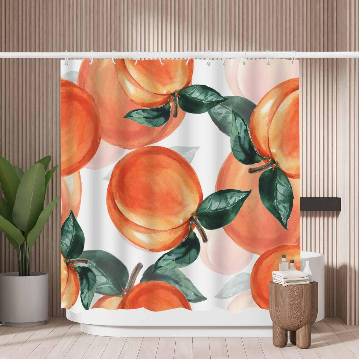 Woutay Shower Curtain Mould Proof Resistant Watercolor Peach,Water Repellant Fabric,Polyester,with 12 Plastic Hooks