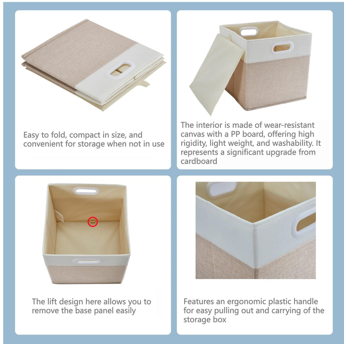 SOCOHOME Fabric Cube Storage Boxes,33x38x33cm Foldable Storage Baskets for Shelf Nursery Closet(Light beige/White, Set of 4)