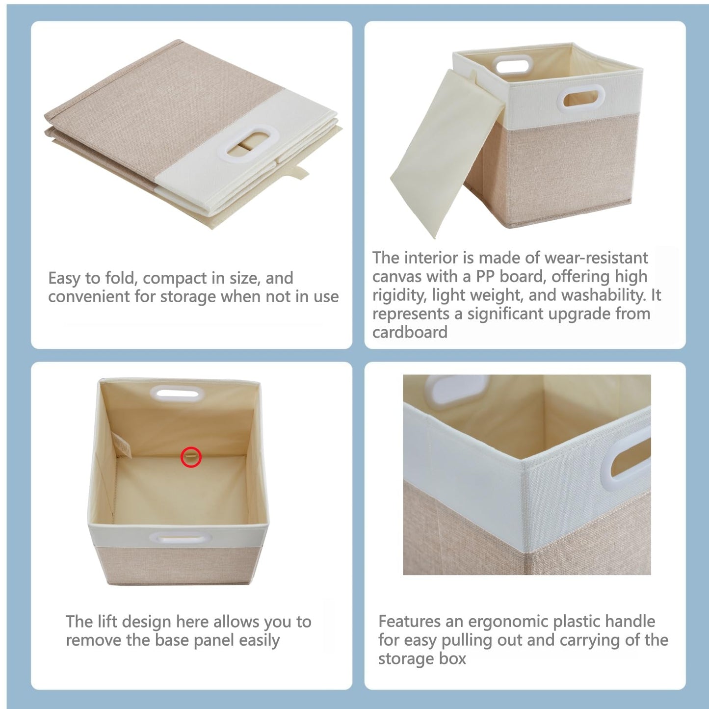 SOCOHOME Fabric Cube Storage Boxes,30x30x30cm Foldable Storage Baskets for Shelf Nursery Closet(Light beige/White, Set of 4)