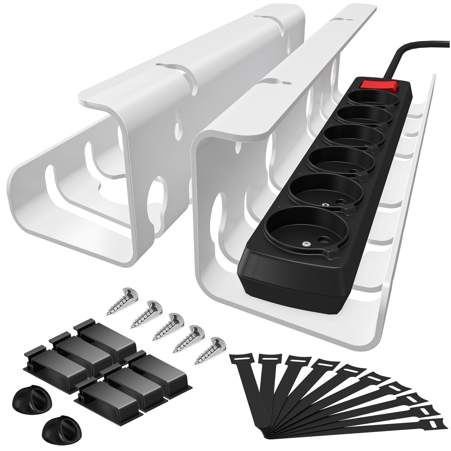 StowBin Desk Cable Tidy Tray, 2-Pack Stainless Steel Cable Organizer for Desk - 43CM Includes Accessories for Wire Management for Home, Office,