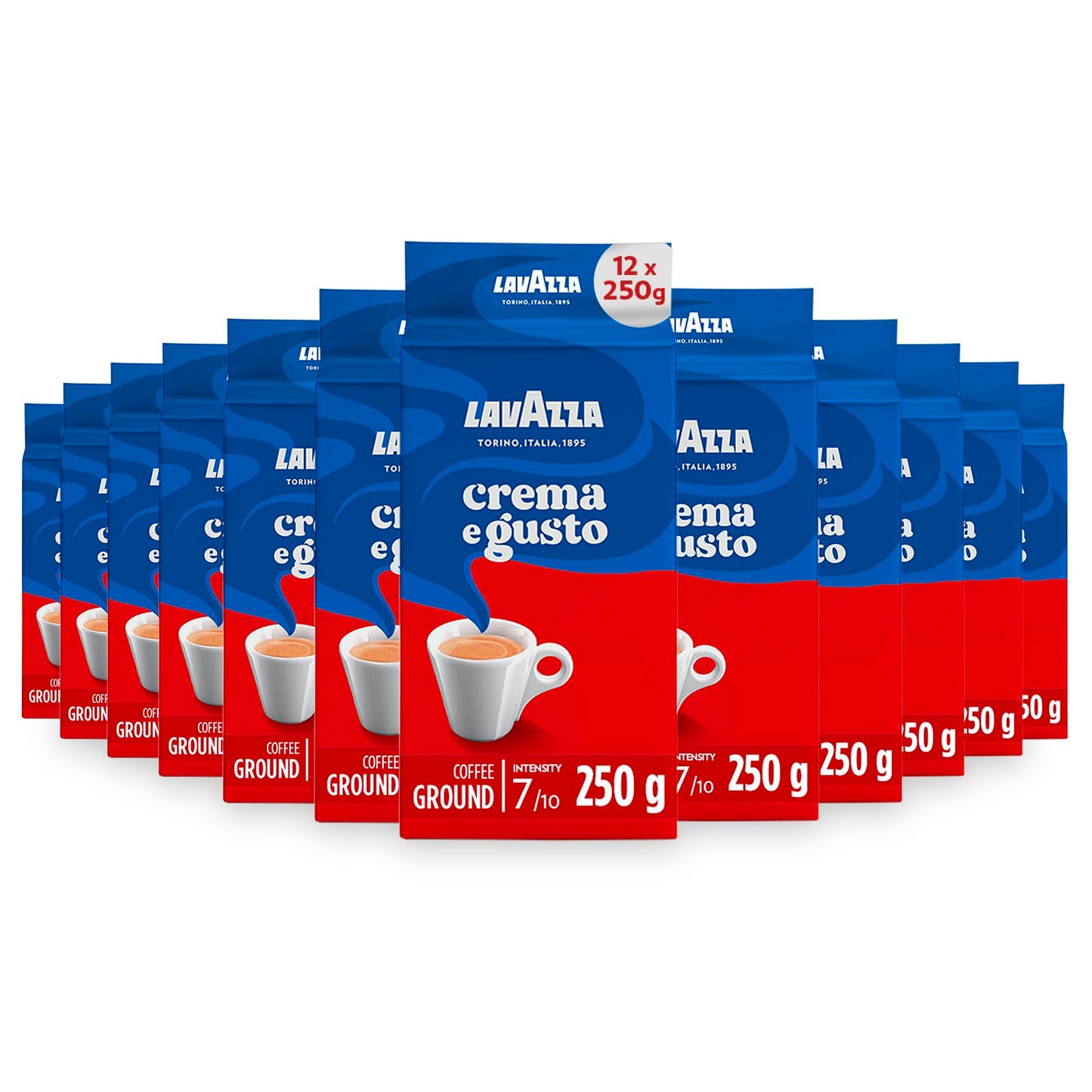 Lavazza Crema e Gusto Classico Ground Coffee, Dark Roast, 250g Each, 12-Pack - Ideal for Moka and Filter