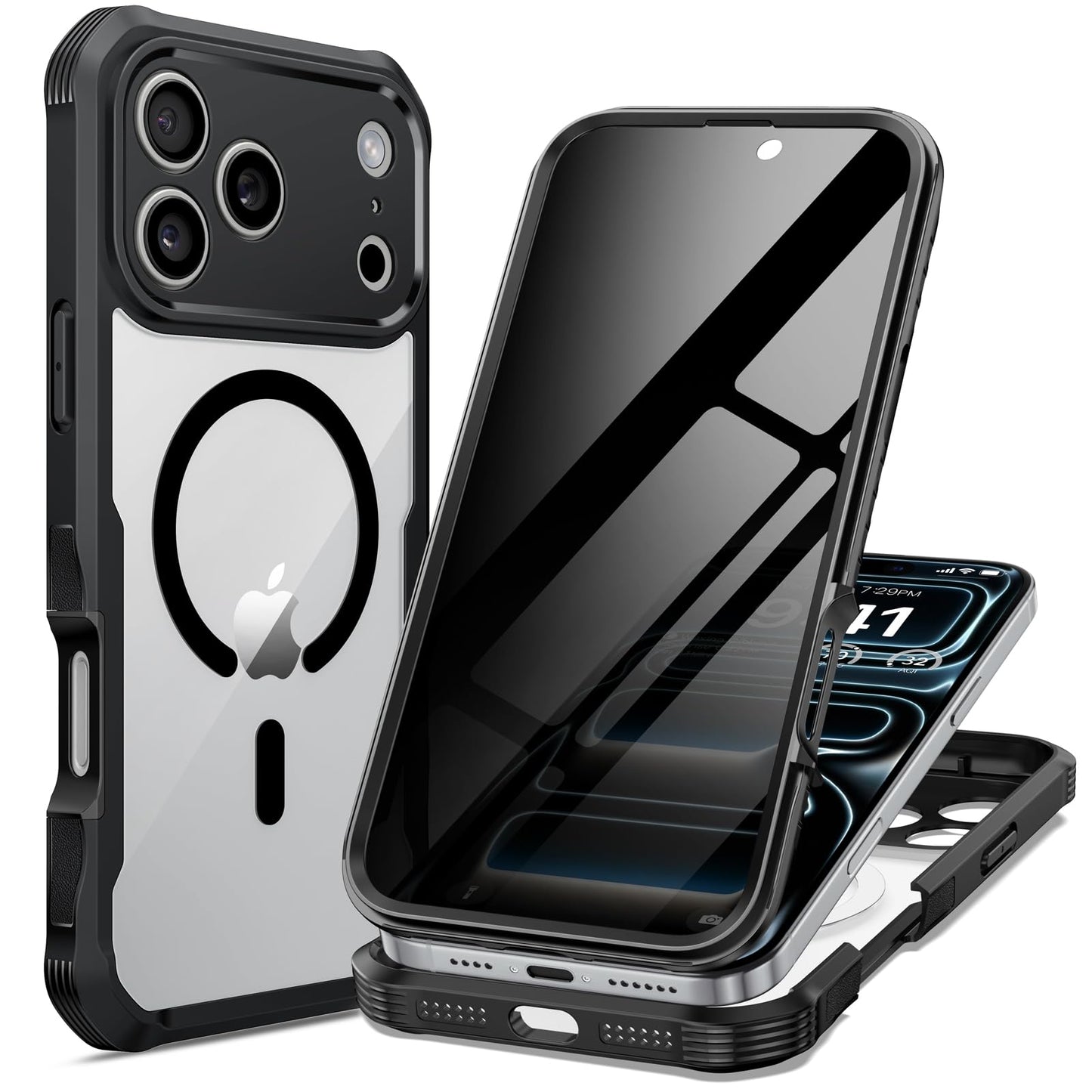 seacosmo Magnetic for iPhone 17 Pro Max Case, Privacy Phone Cover Compatible with Magsafe Built-in Anti Peep Tempered Glass Privacy Screen Protector