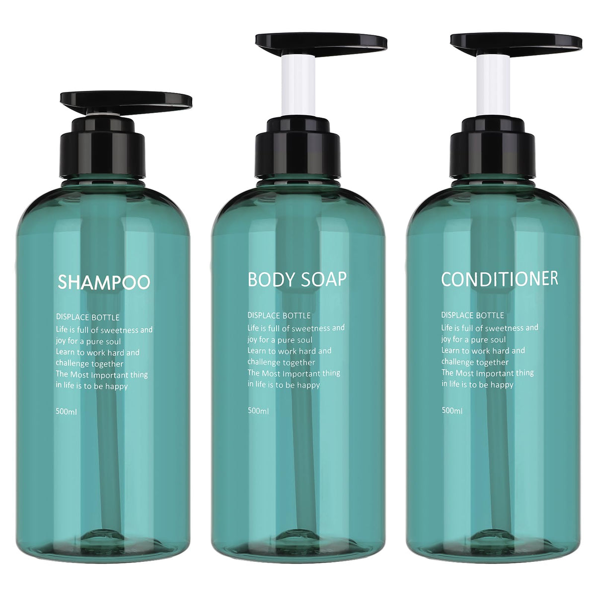 olyee 3 Pack 500ml Empty Shampoo Bottles, 17oz Blue Plastic Bottles with Pump Soap Dispenser Bottle for Bathroom or Kitchen Use - Lotions, Shampoo,