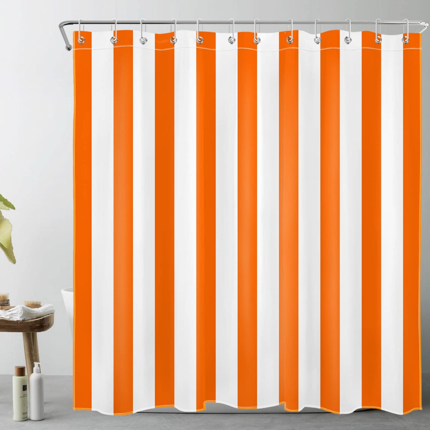 LB Orange and White Striped Shower Curtain Simple Geometric Art Shower Curtains for Bathroom Minimalist Polyester Anti Mould Waterproof Extra Long
