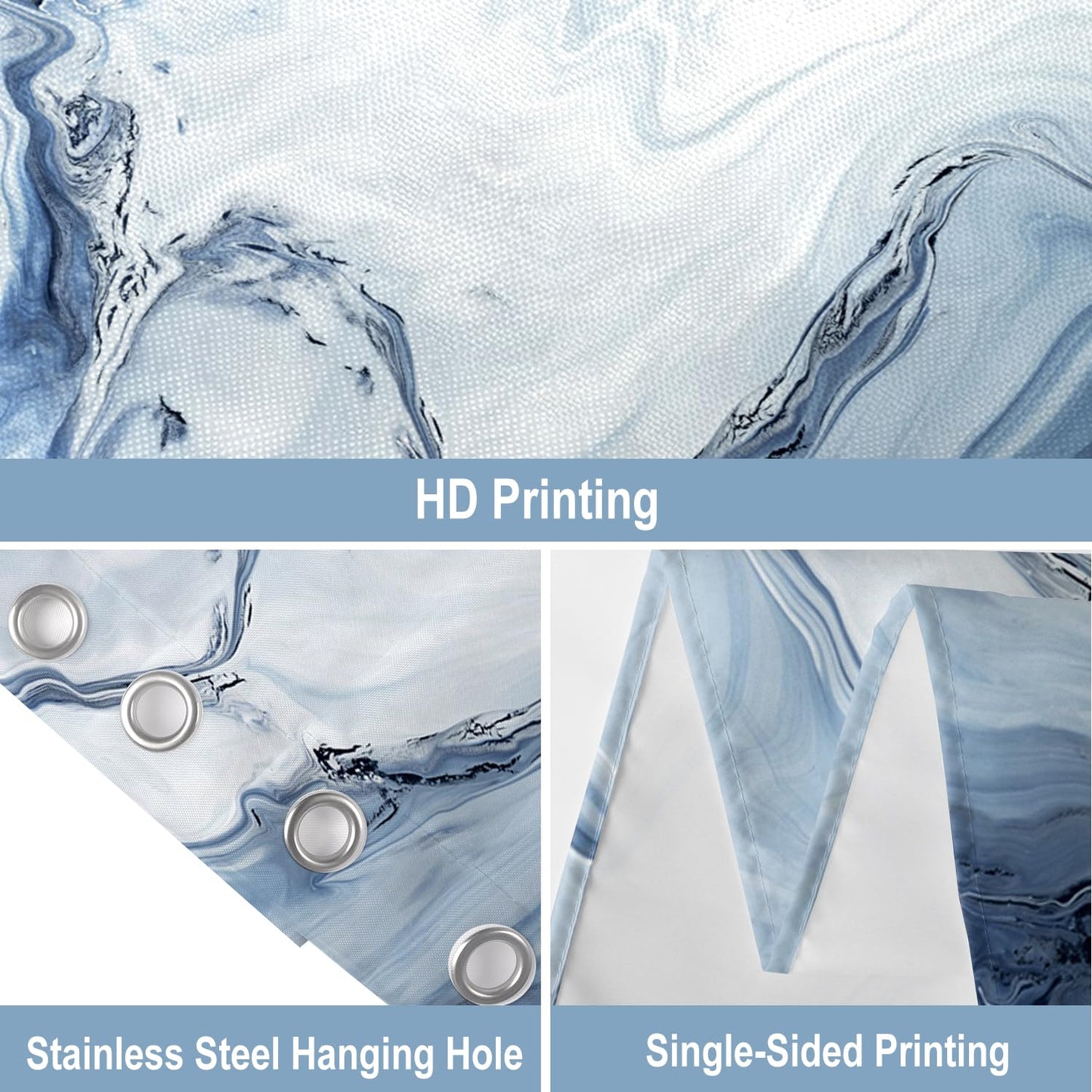 GCIREC Shower Curtain, 180x200cm, Blue White Texture Ink Marble Modern Art Waterproof Fabric Machine Washable Bathroom Curtain with Hooks