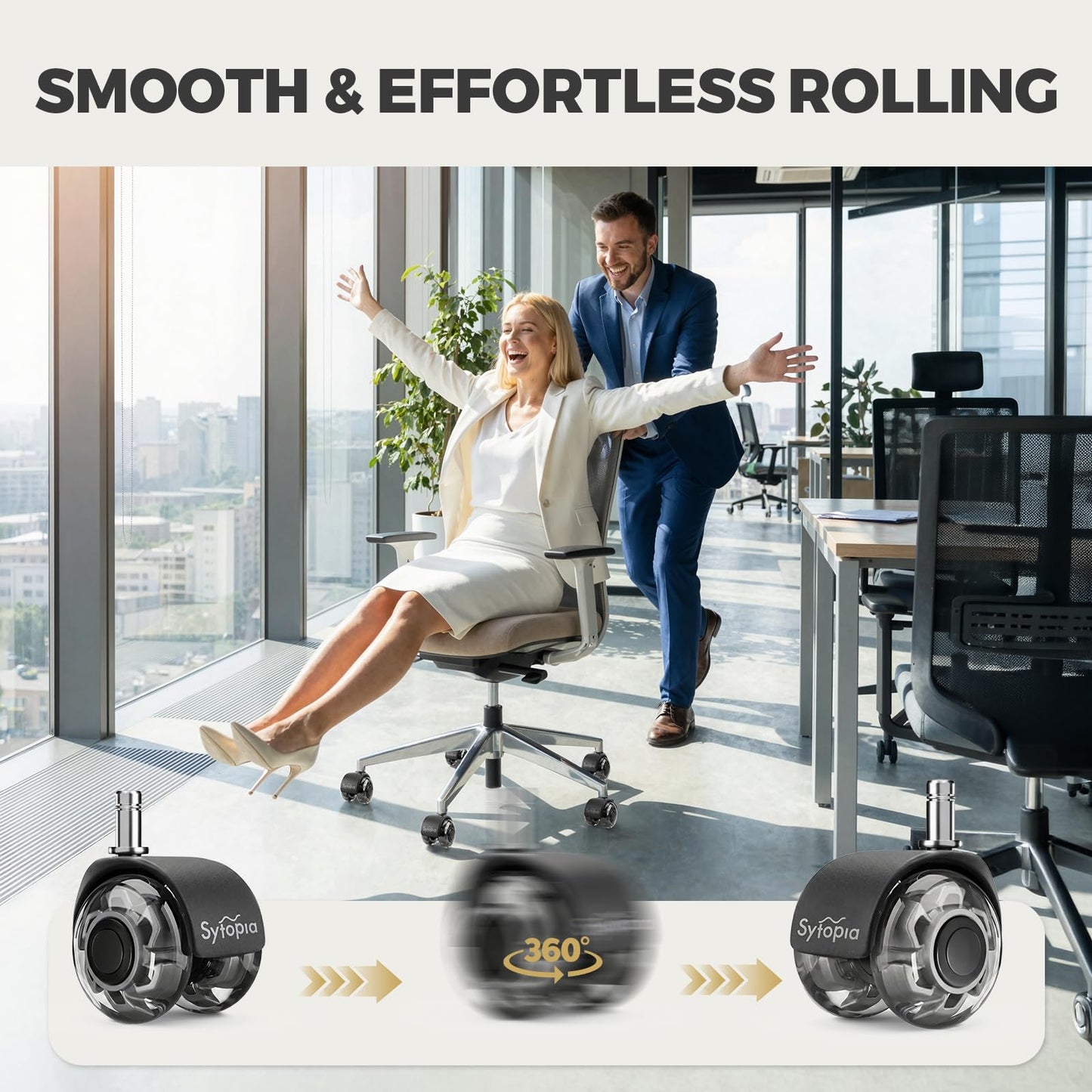 Sytopia Office Chair Wheels With 11×22mm Pin, Universal Fit 2-Inch Castors Replacement, Dual Wheel Rubber Smooth & Silent Chair Casters Wheels