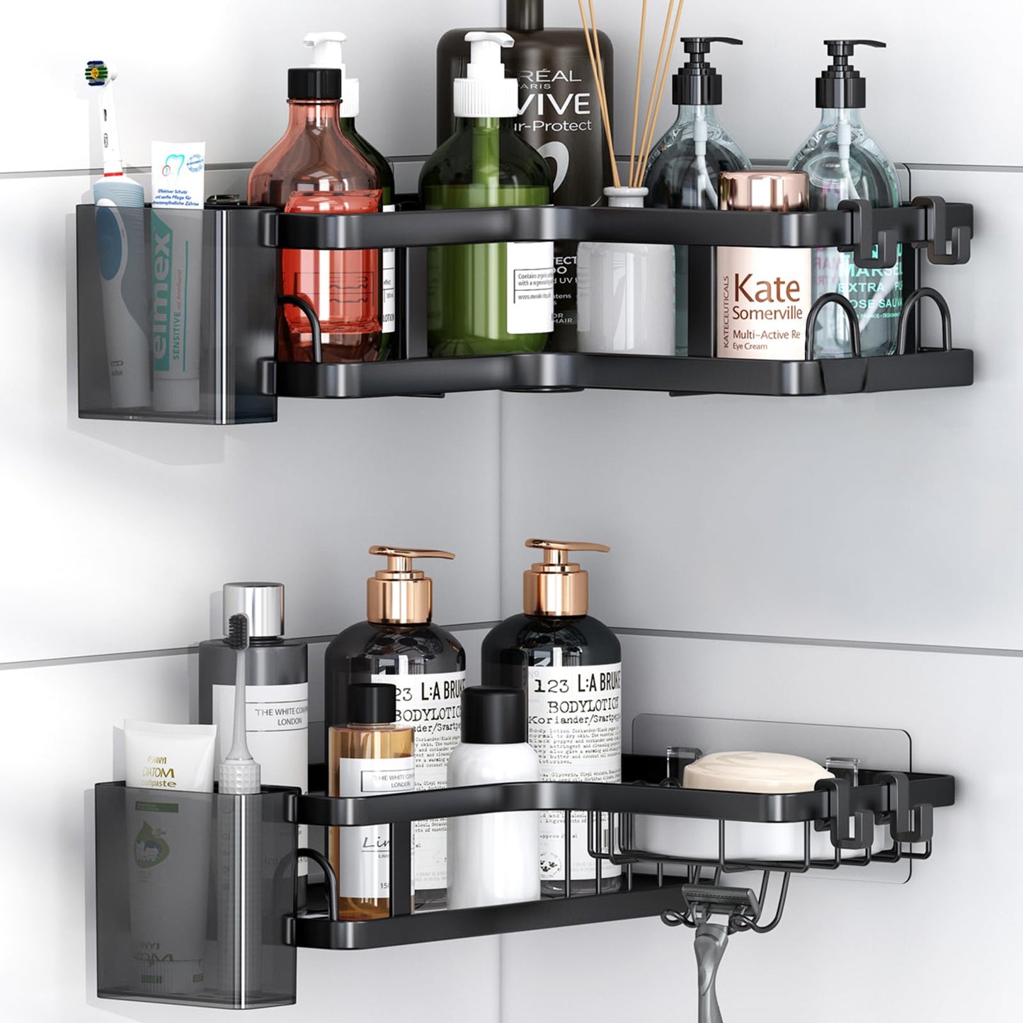ZVZM Shower Shelves Storage Rack Basket, Corner Shower Caddy Shelf No Drilling, Bathroom Organiser Accessories Home Essentials for Kitchen or Bathroom