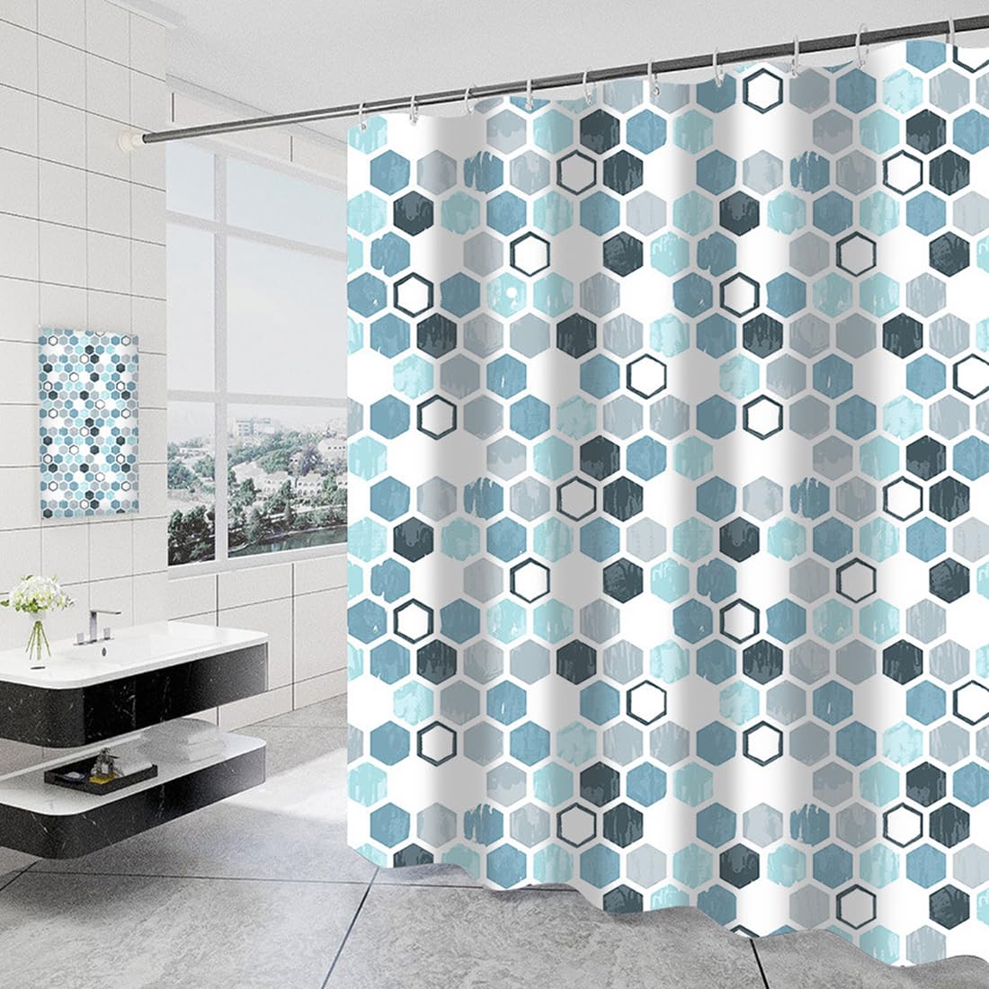 Tennove Shower Curtain Mould Resistant Geometric 180x200cm Drop Bathroom Curtain Waterproof Polyester Fabric Wet Room Bathtub Shower Curtain,Weighted