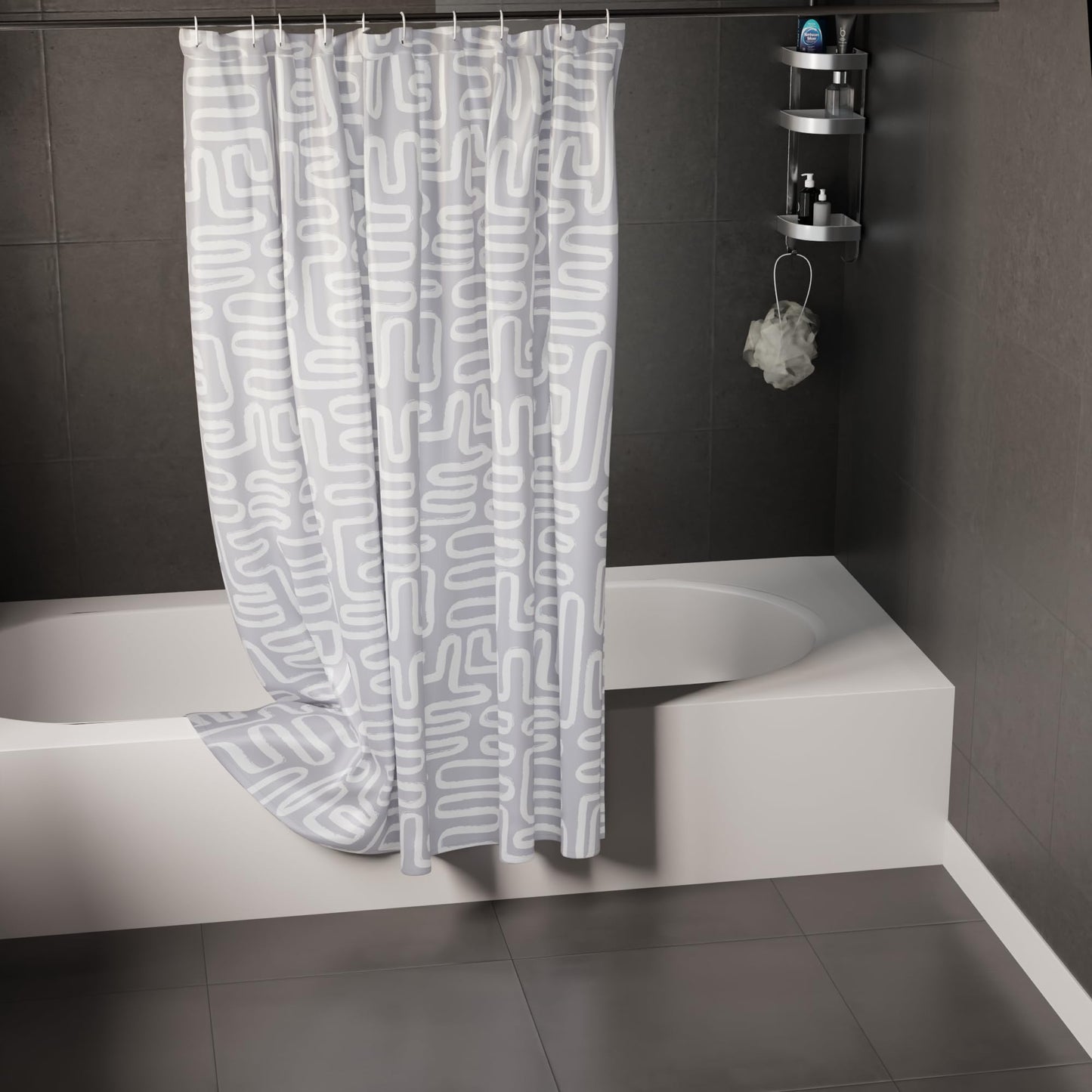 Encasa XO Bathroom Shower Curtains | Heavier Quality Waterproof Fabric | 180x210 cm | 10 free Hooks Included - Boho Maze Grey