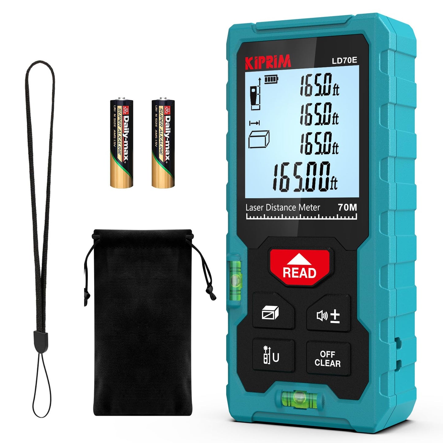 Kiprim 70m Laser Distance Measure High Accuracy 229ft LD70E Laser Tape Measure Compact Laser Measurement Tool with Larger Backlit LCD Display,ft/m/in