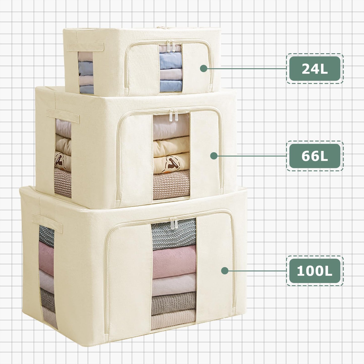 Womanht 2 Pack Closet Organizers and Storage, Foldable Oxford Steel Frame Storage Box with Clear Window & Carry Handles, Stackable Storage Bins Boxes