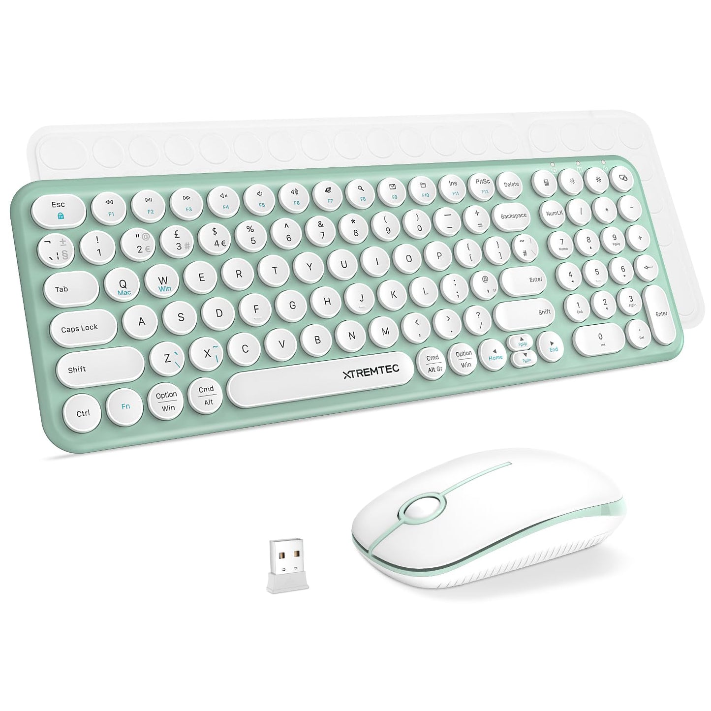 XTREMTEC Wireless Keyboard and Mouse set,Compact Size Cute Keyboard Retro Round Key cap-2.4GHz Ultra-Slim Quiet Aesthetic for Mac OS,Windows Computer